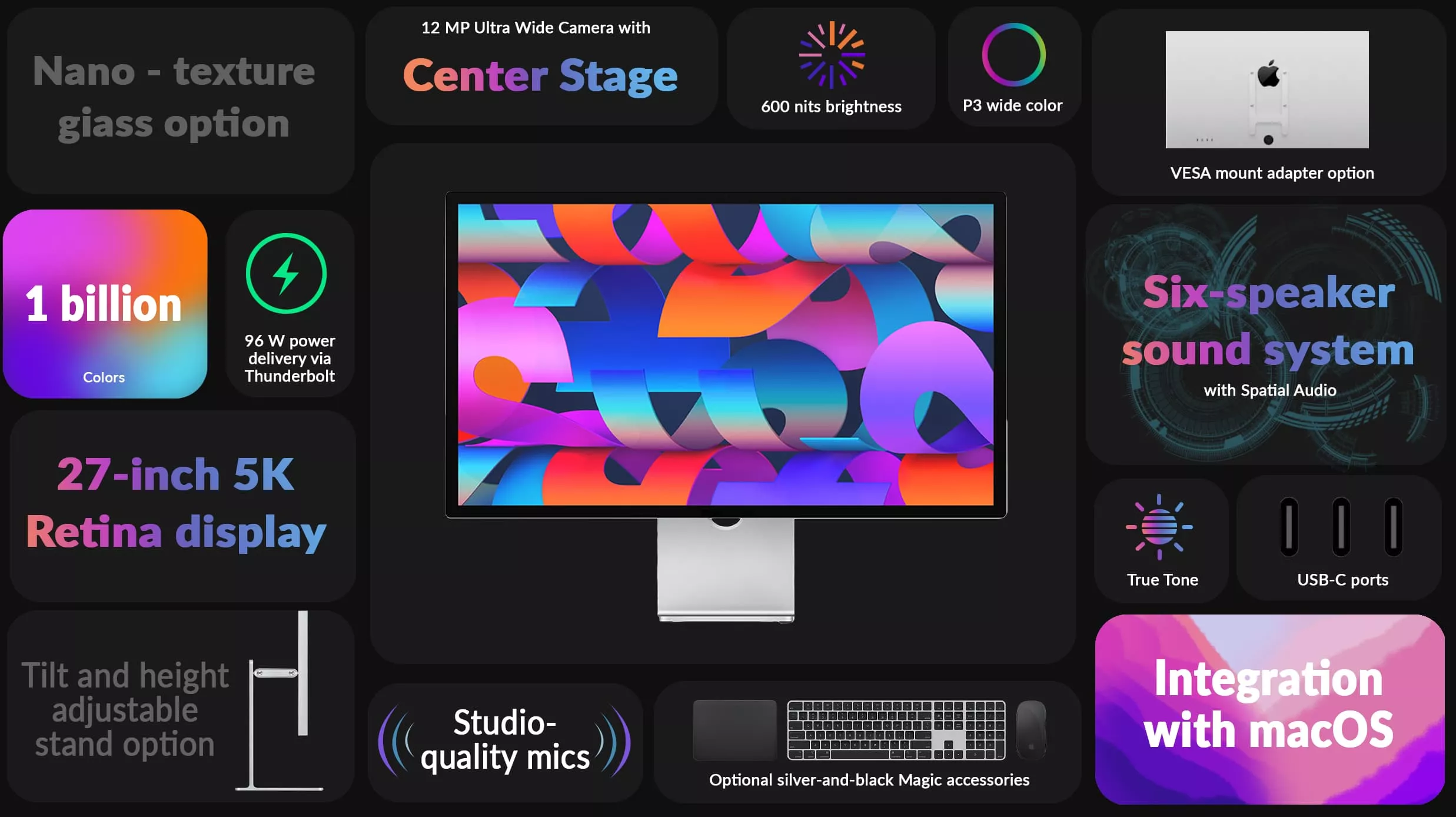 Монитор Apple Studio Display with Tilt Adjustable Stand (Standard Glass) (MK0U3/MYJG3)