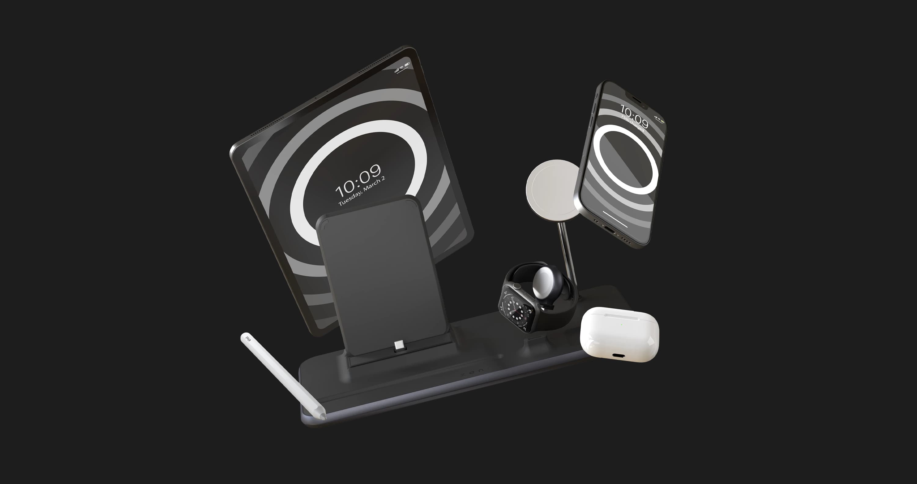 Безпровідна зарядка Zens 4-in-1 iPad with MagSafe Wireless Charger (Black) (ZEDC21B/00)