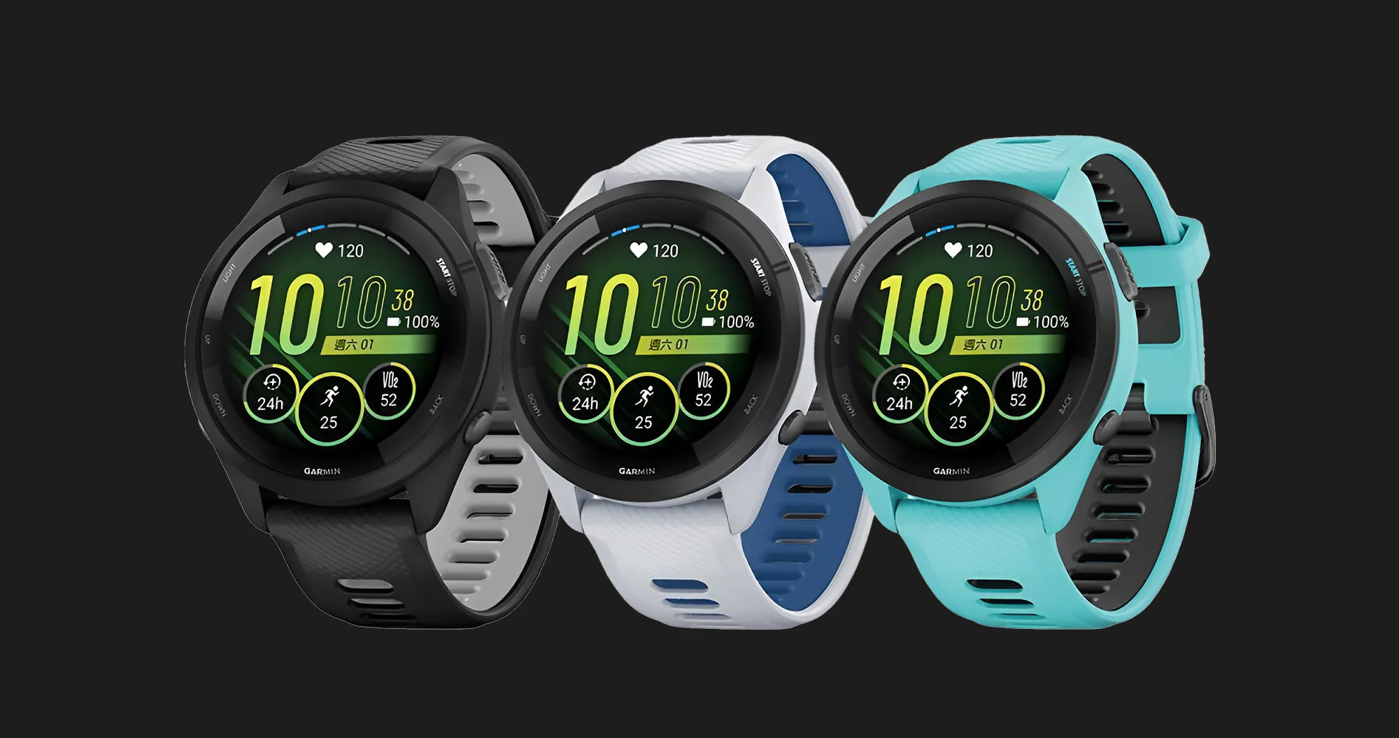 Garmin Forerunner 265 Black Bezel with Aqua Case and Aqua/Black Silicone Band