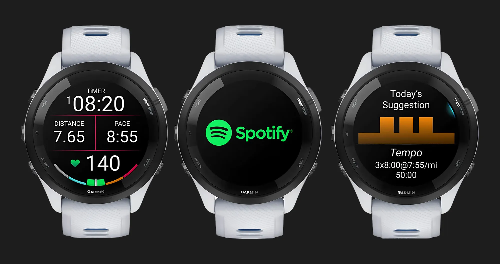 Garmin Forerunner 265 Black Bezel with Whitestone Case and Whitestone/Tidal Blue Silicone Band