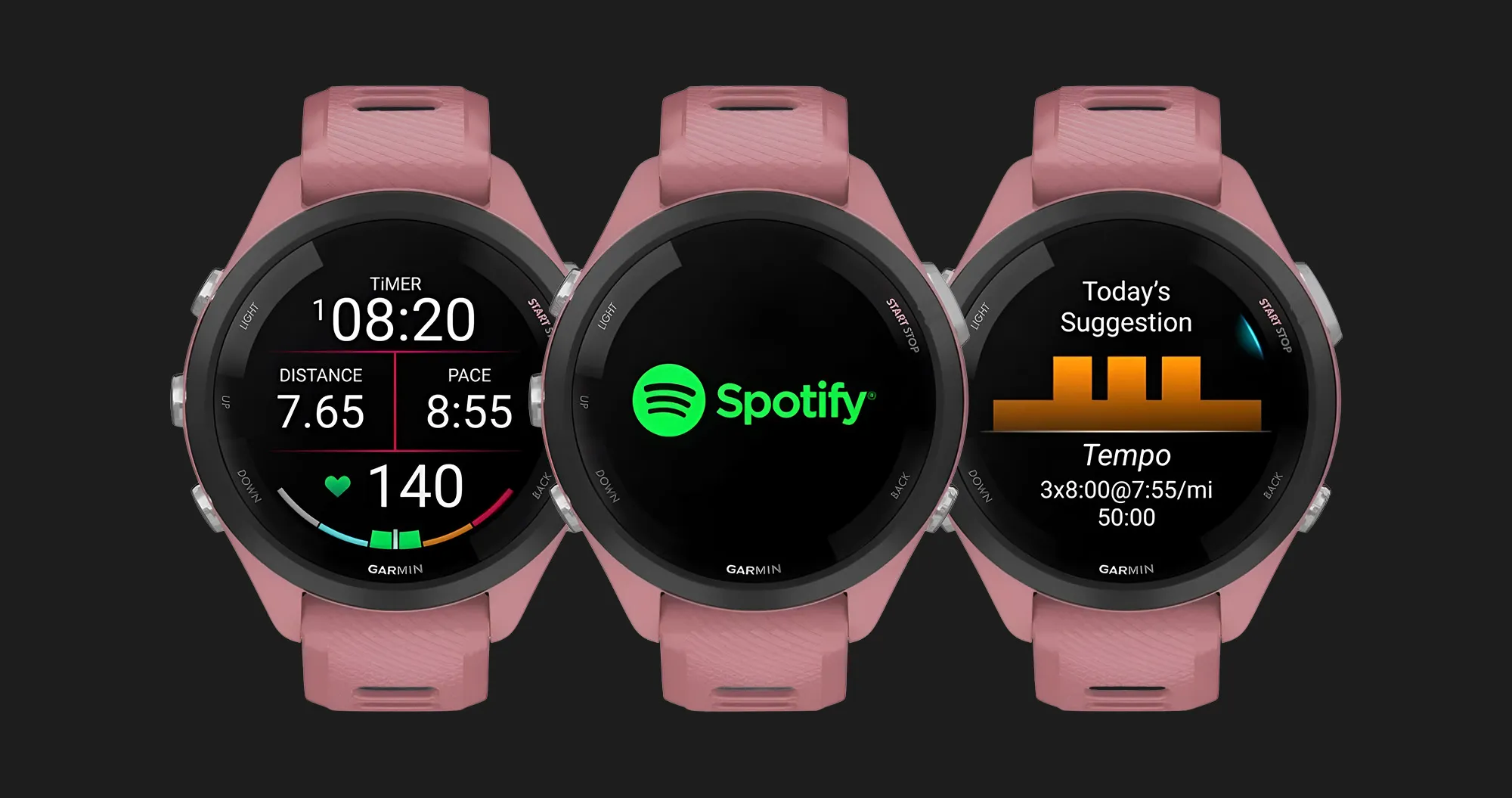 Garmin Forerunner 265S Black Bezel with Light Pink Case and Light Pink/Whitestone Silicone Band