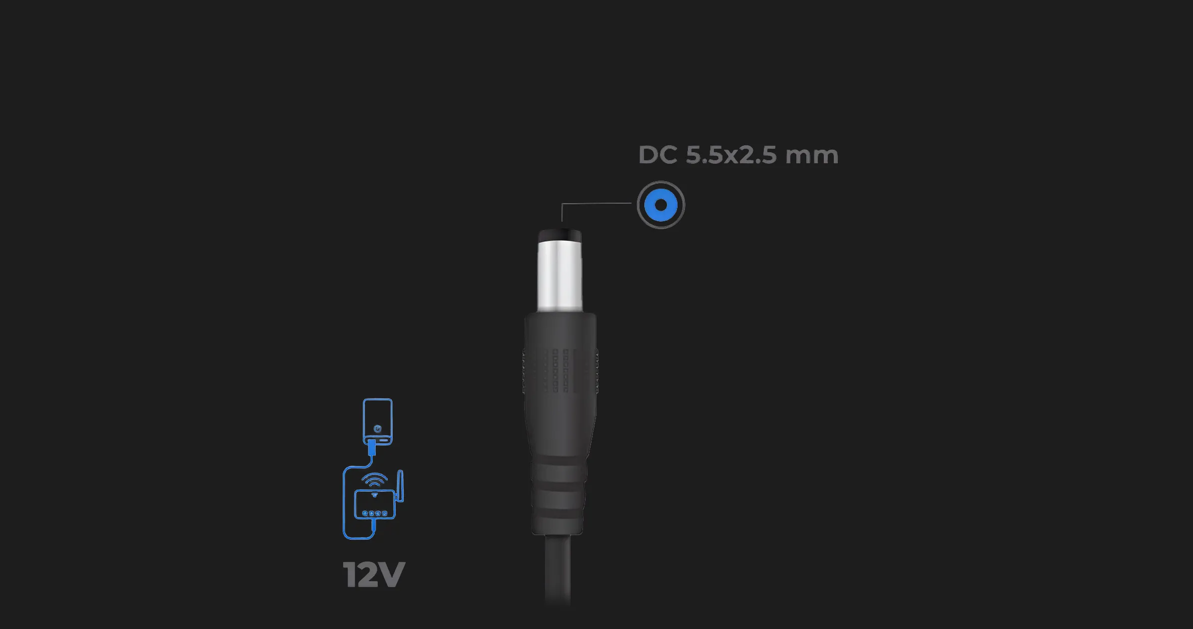 Кабель USB to DC, 5,5х2,5 мм, 12V, 1A (Black)