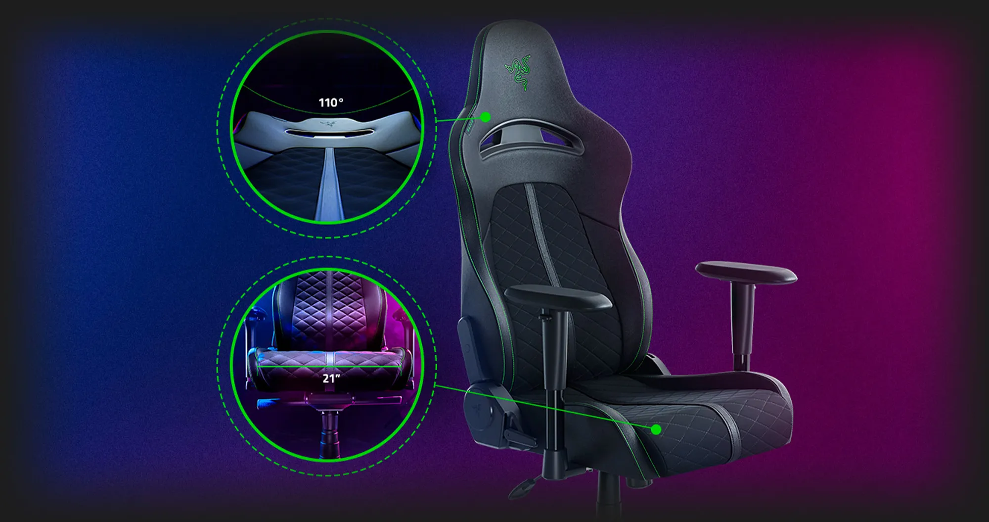 Кресло для геймеров Razer Enki X (Black Green) (RZ38-03880100-R3G1) (UA)