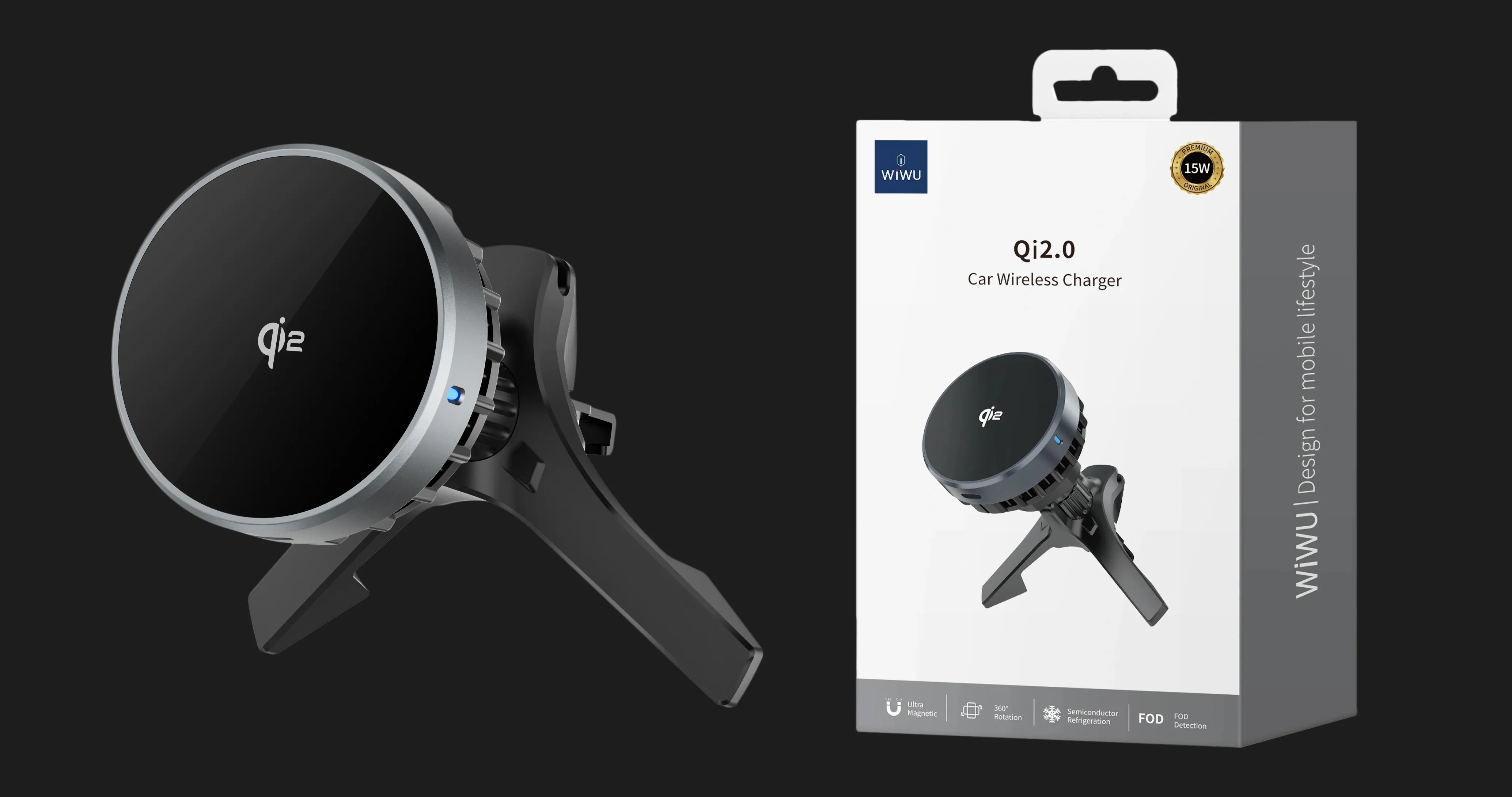 Автодержатель WIWU Car Wireless Charger CH-319 Qi2.0 (Black)
