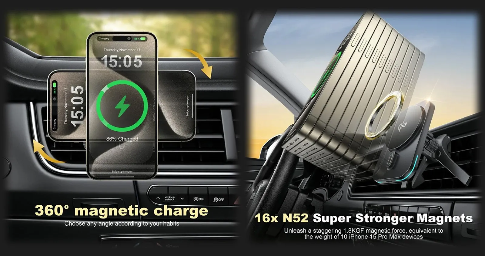 Автодержатель WIWU CH-323 Qi2 MAGO Wireless Charger 15W (Black)