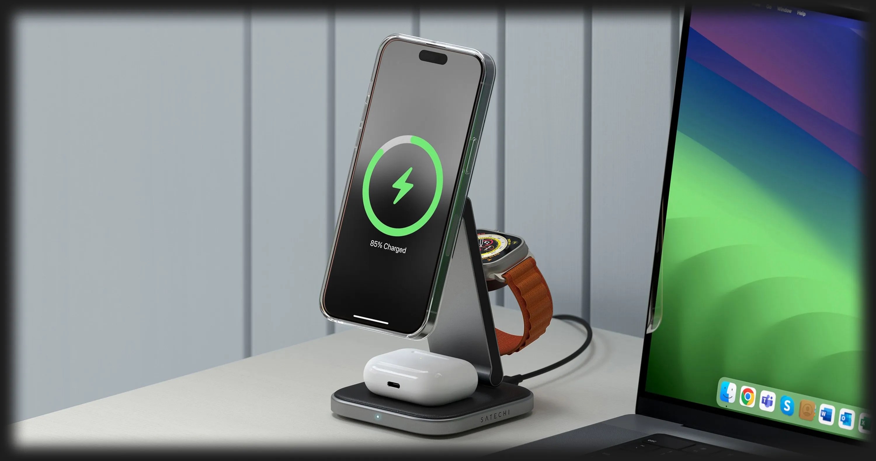 Беспроводная зарядка Satechi 3-in-1 Foldable Qi2 (Space Gray)