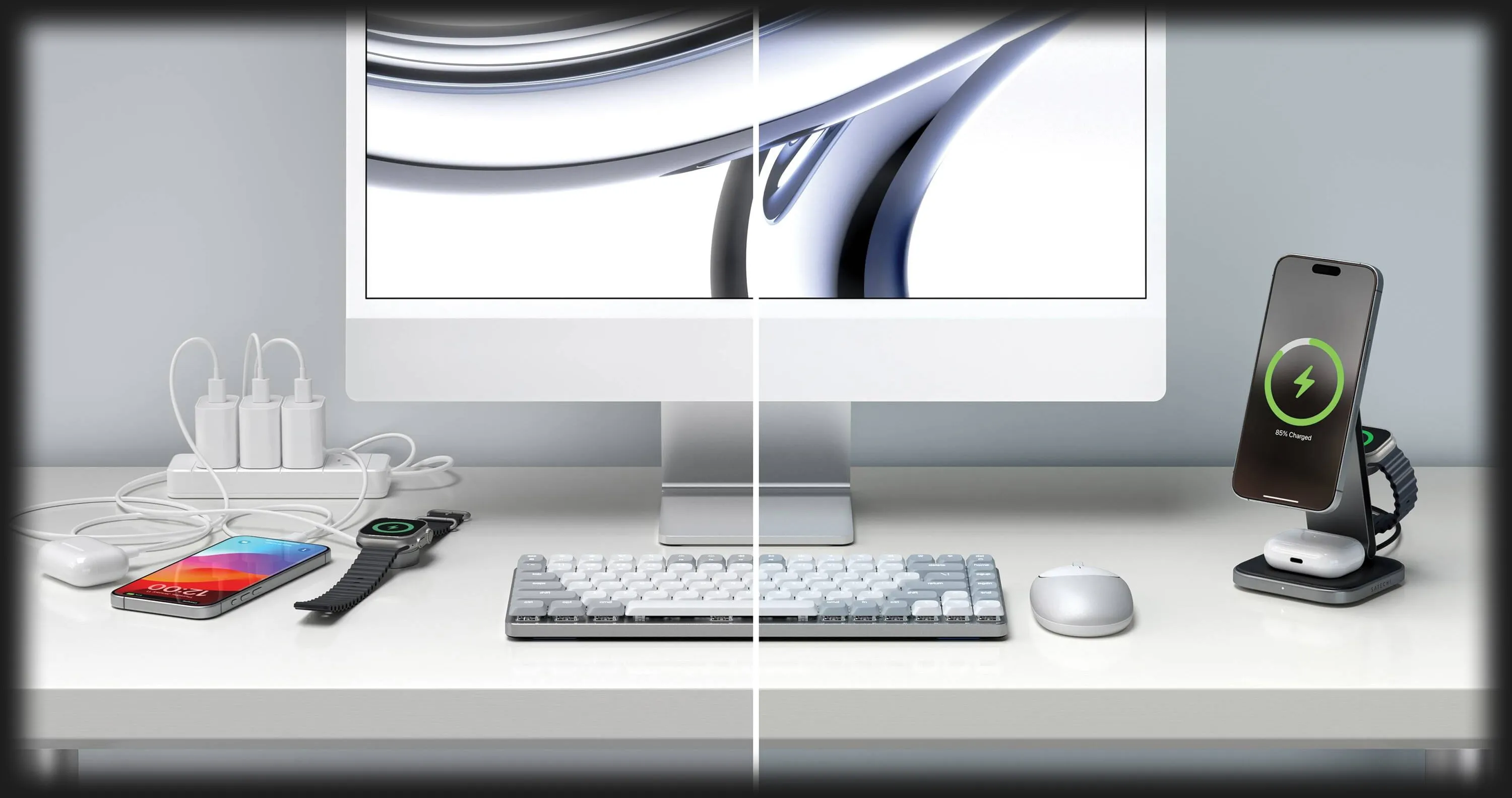 Беспроводная зарядка Satechi 3-in-1 Foldable Qi2 (Space Gray)