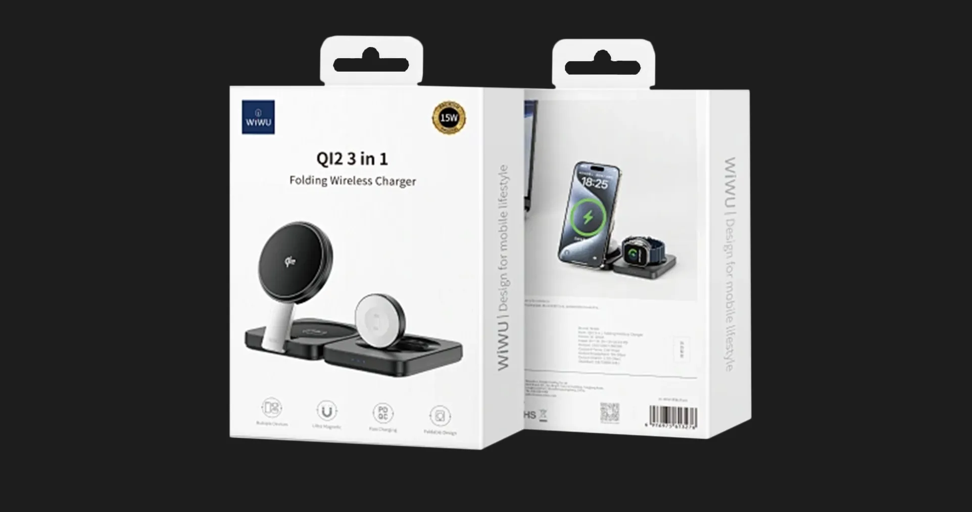 Безпровідна зарядка WIWU Qi2.0 3 in 1 Folding Cableless Charger Wi-W028