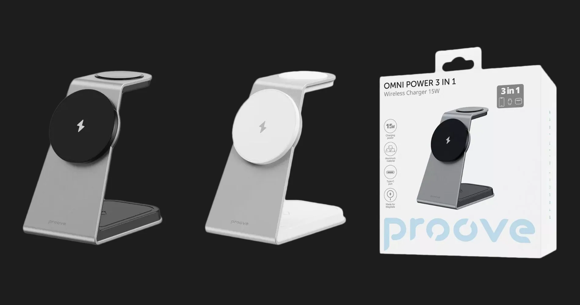 Безпровідна зарядка Proove Omni Power 3 in 1 (Gray)
