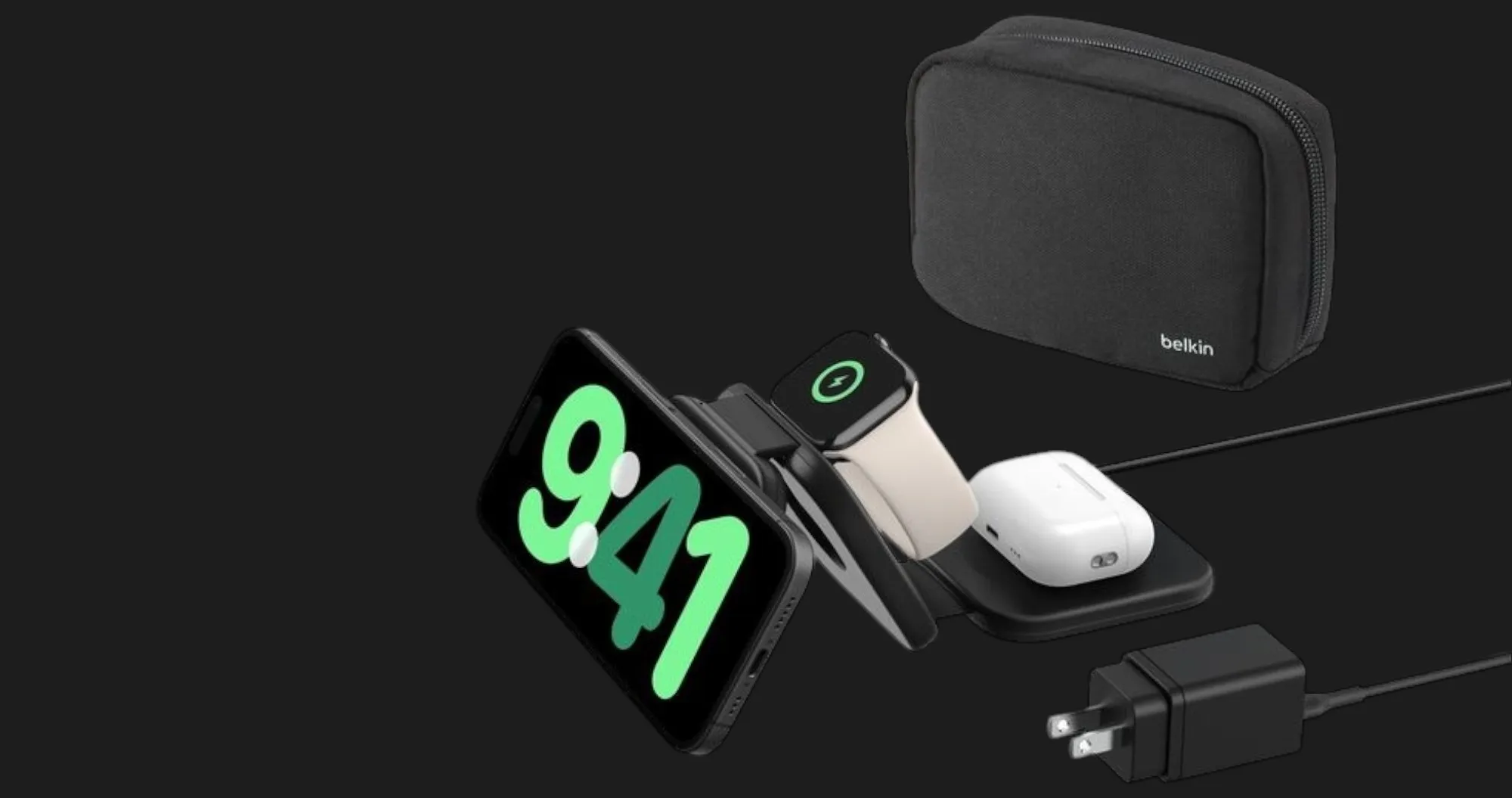 Безпровідна зарядка Belkin 3в1 Travel Pad Wireless Qi2 15Вт (Black)