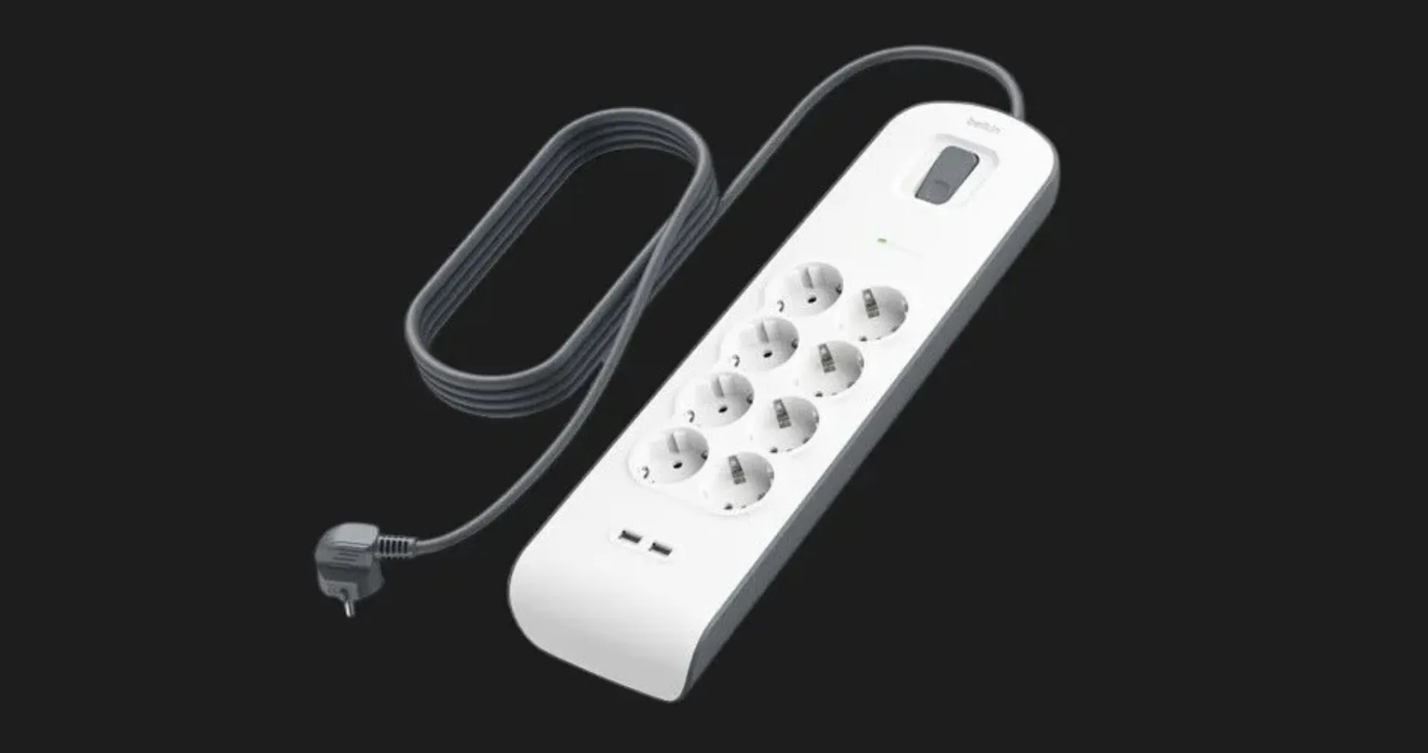 Сетевой фильтр Belkin 8хТип F, 3x1.5мм кв, 16А, 2xUSB-A 2.4A, с защитой от перенапряжения, 2м (White)