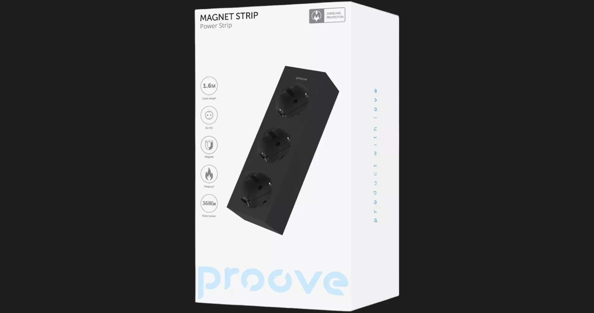 Сетевой фильтр Proove Magnet Strip (3 розетки) 1.6M