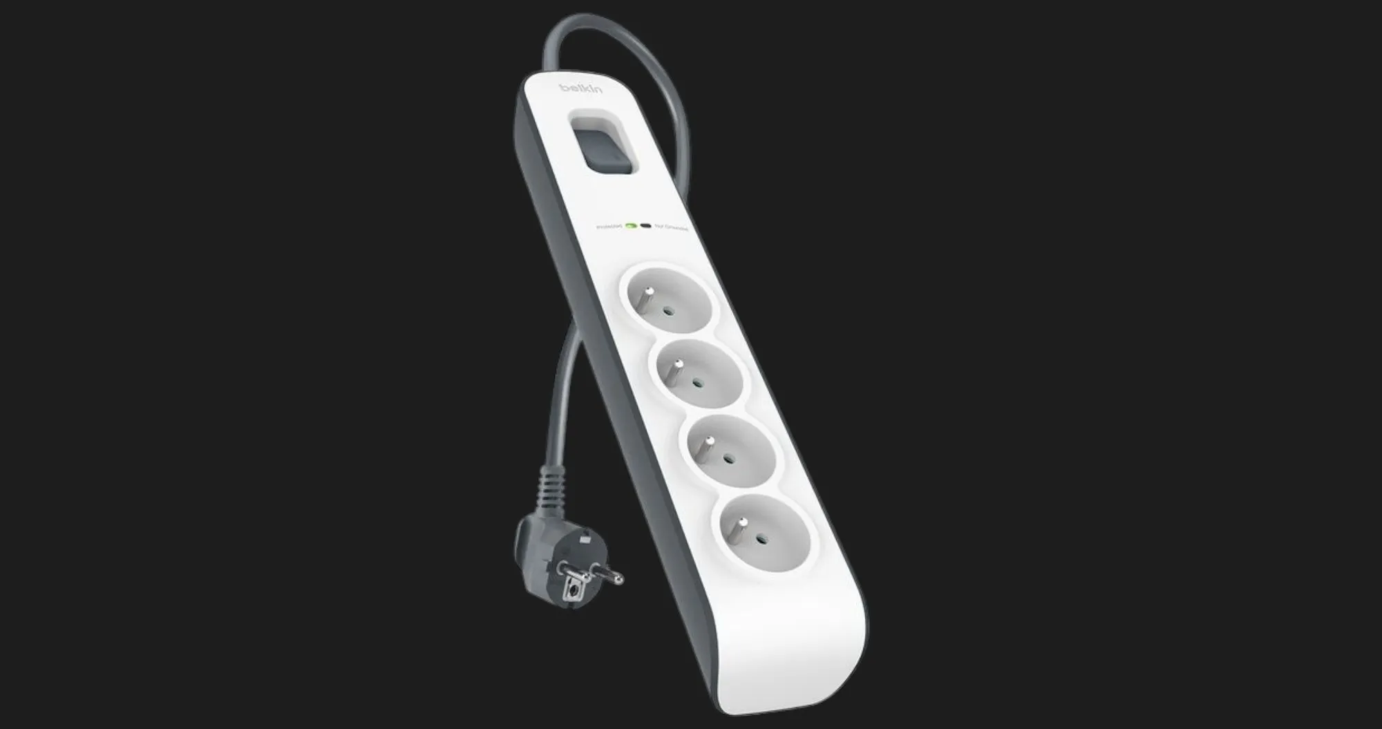 Мережевий фільтр Belkin 4хТип F, 3x1.5мм кв, 16А з захистом від перенапруги, 2м (White)