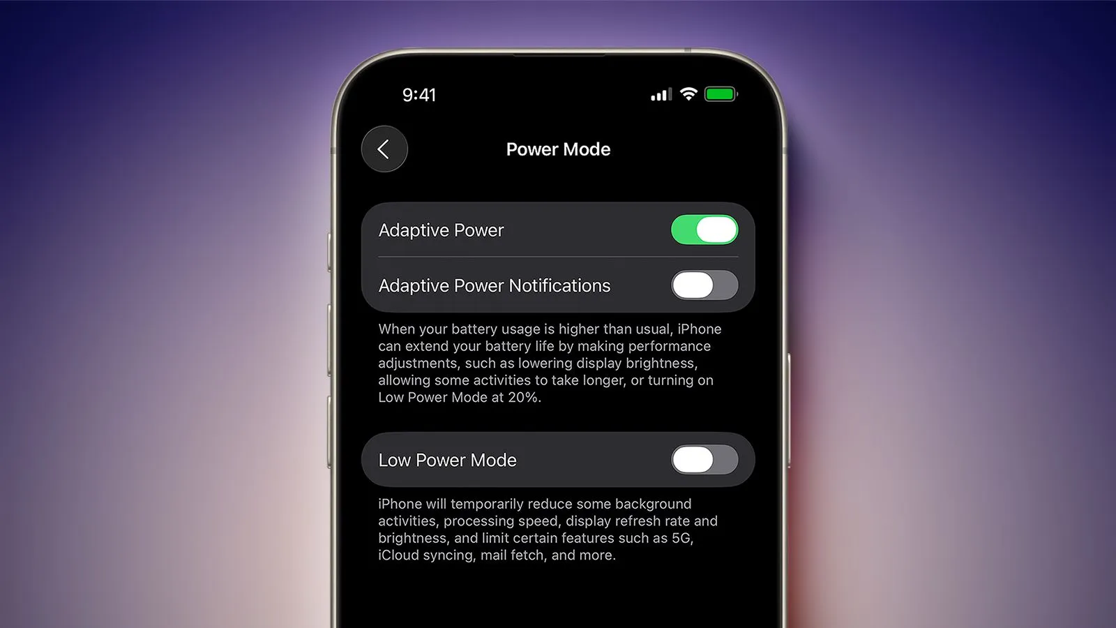 Adaptive Power ios 26