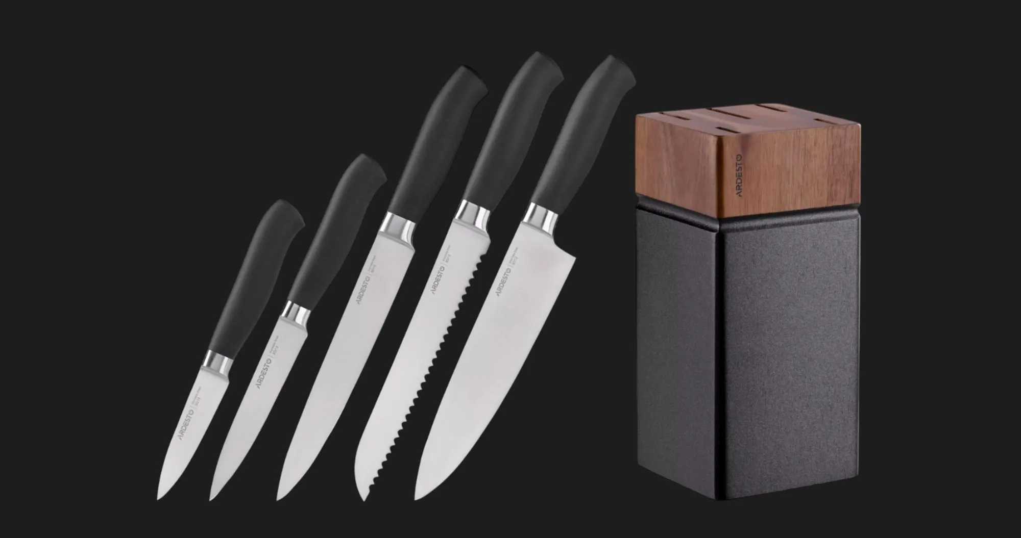 Набор ножей с блоком Ardesto Black Mars 6 предметов, дерево