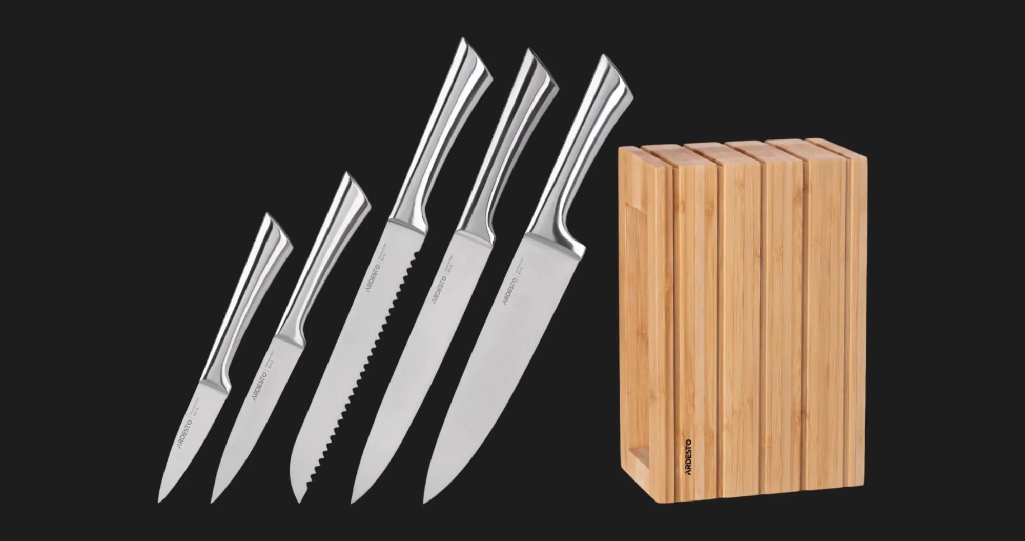 Набор ножей с блоком Ardesto Black Mars 6 предметов бамбук