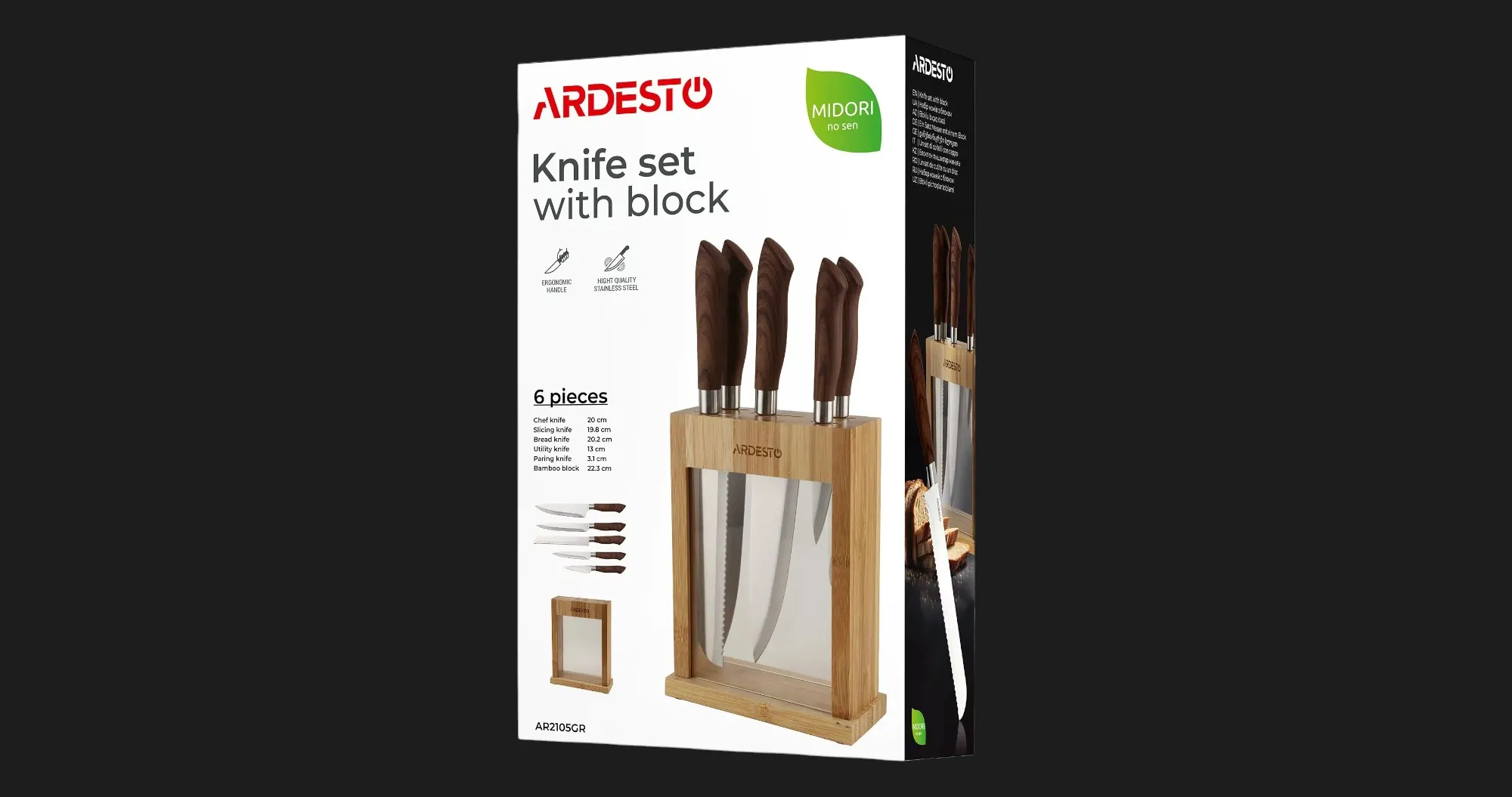 Набір ножів з блоком Ardesto Midori  6 предметів, бамбук