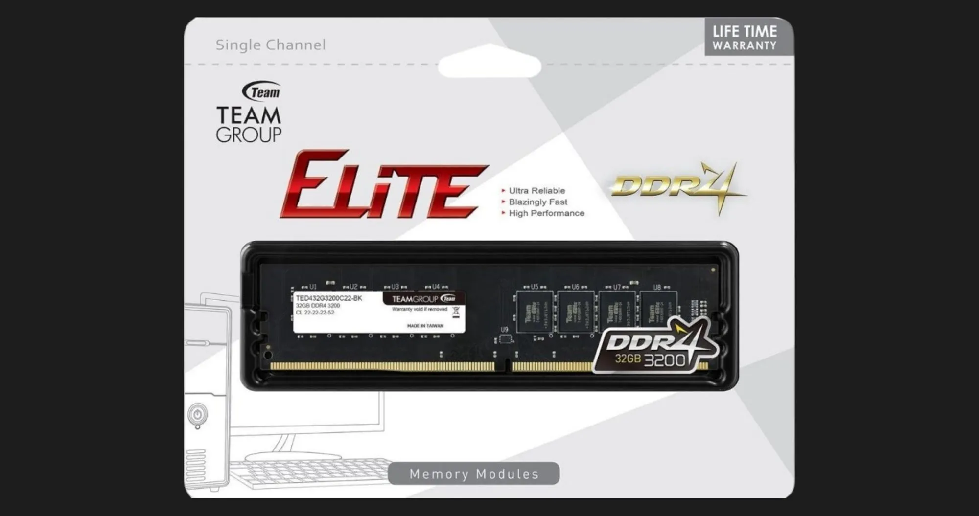Оперативная память Team Elite DDR4 32GB 1x32GB 3200MHz (TED432G3200C2201)