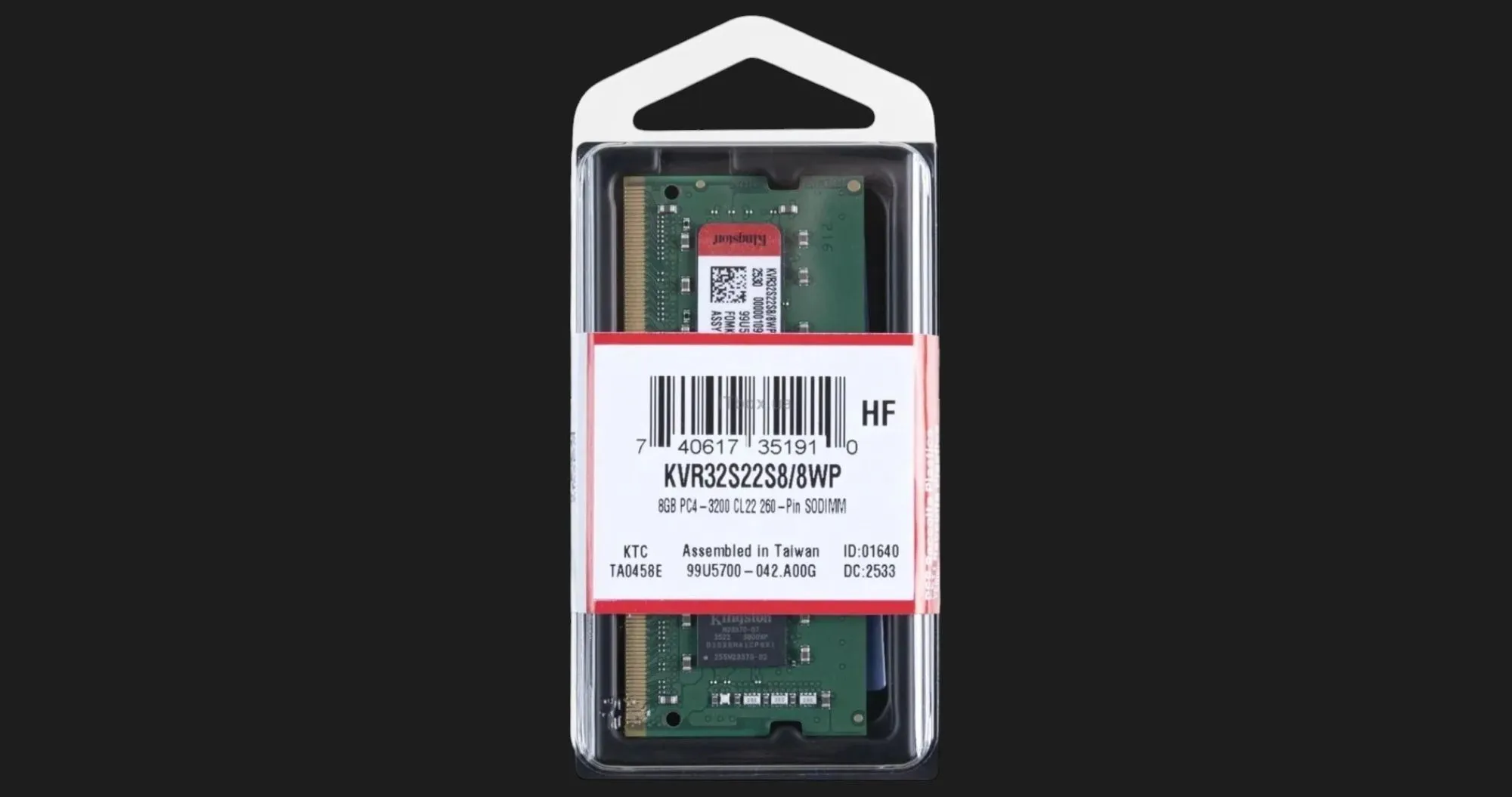 Оперативна памʼять Kingston DDR4 8GB 1x8GB 3200MHz (KVR32S22S8/8WP)