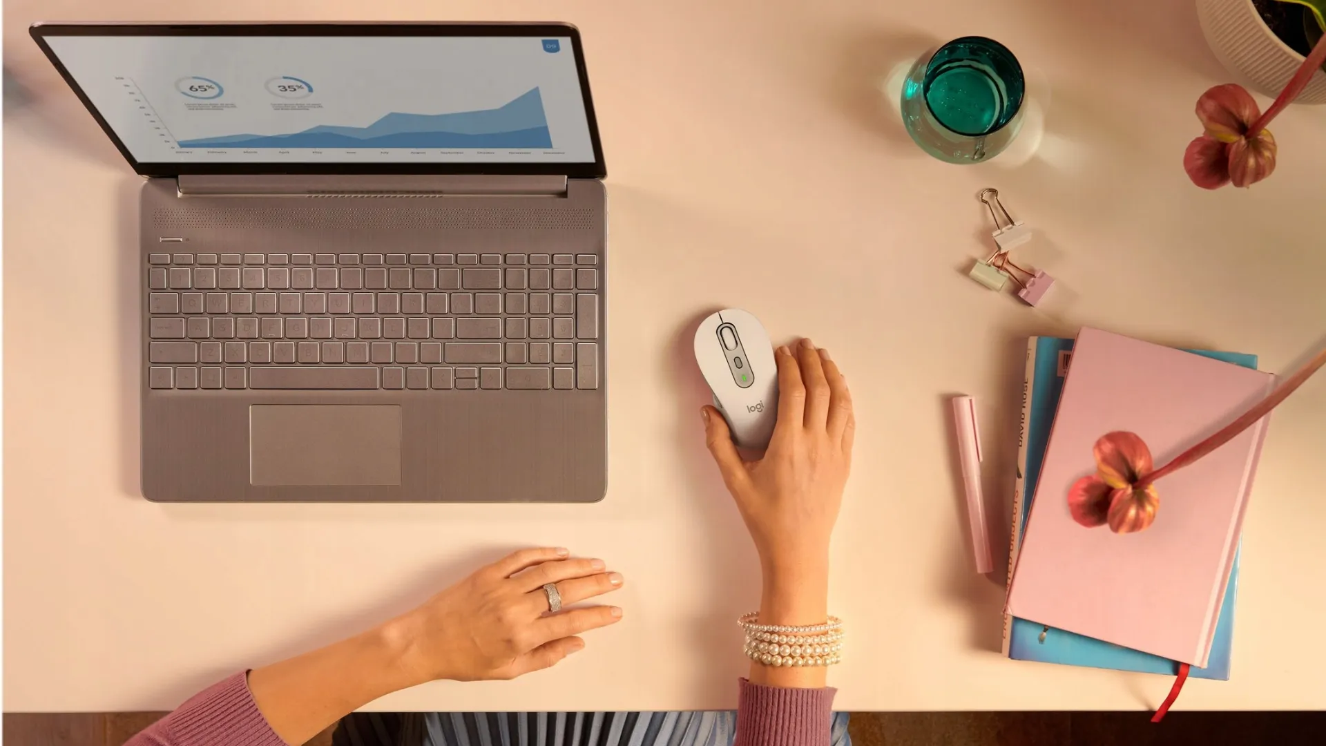 Мышь беспроводная Logitech Signature M650 L Left (Rose) (UA)