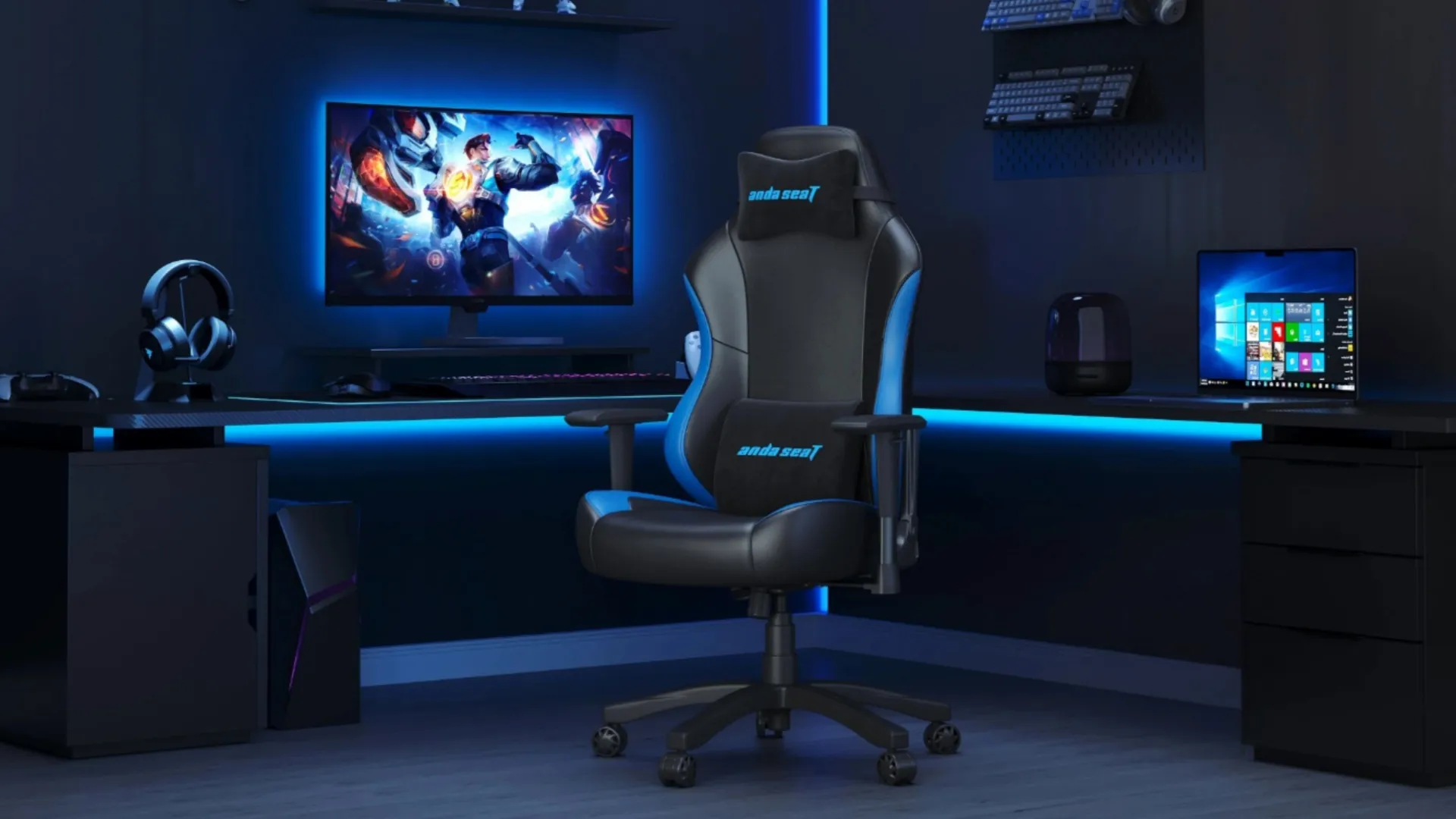 Крісло ігрове Anda Seat Luna Size L PVC (Black/Blue) (UA)