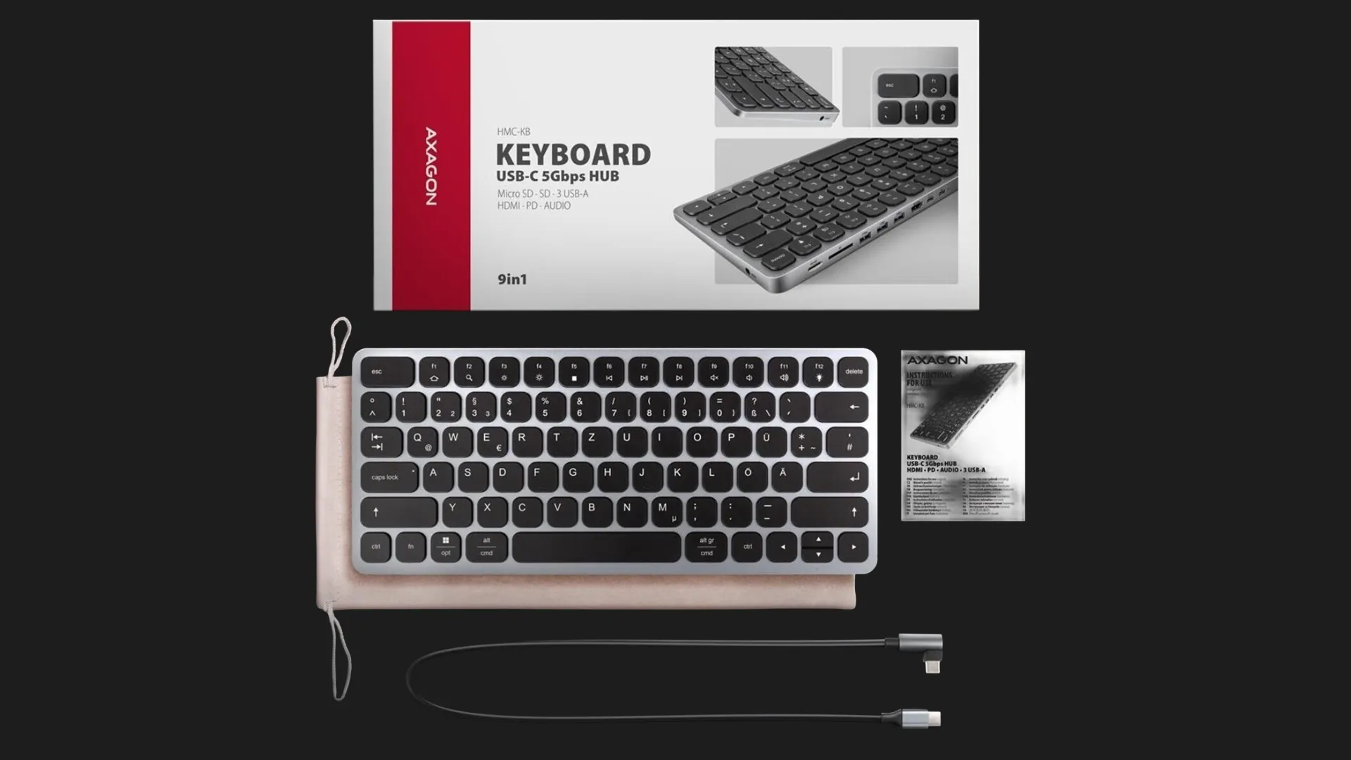 Клавиатура AXAGON HMC-KB 9 in 1 Layout USB (Silver/Black) (UA)