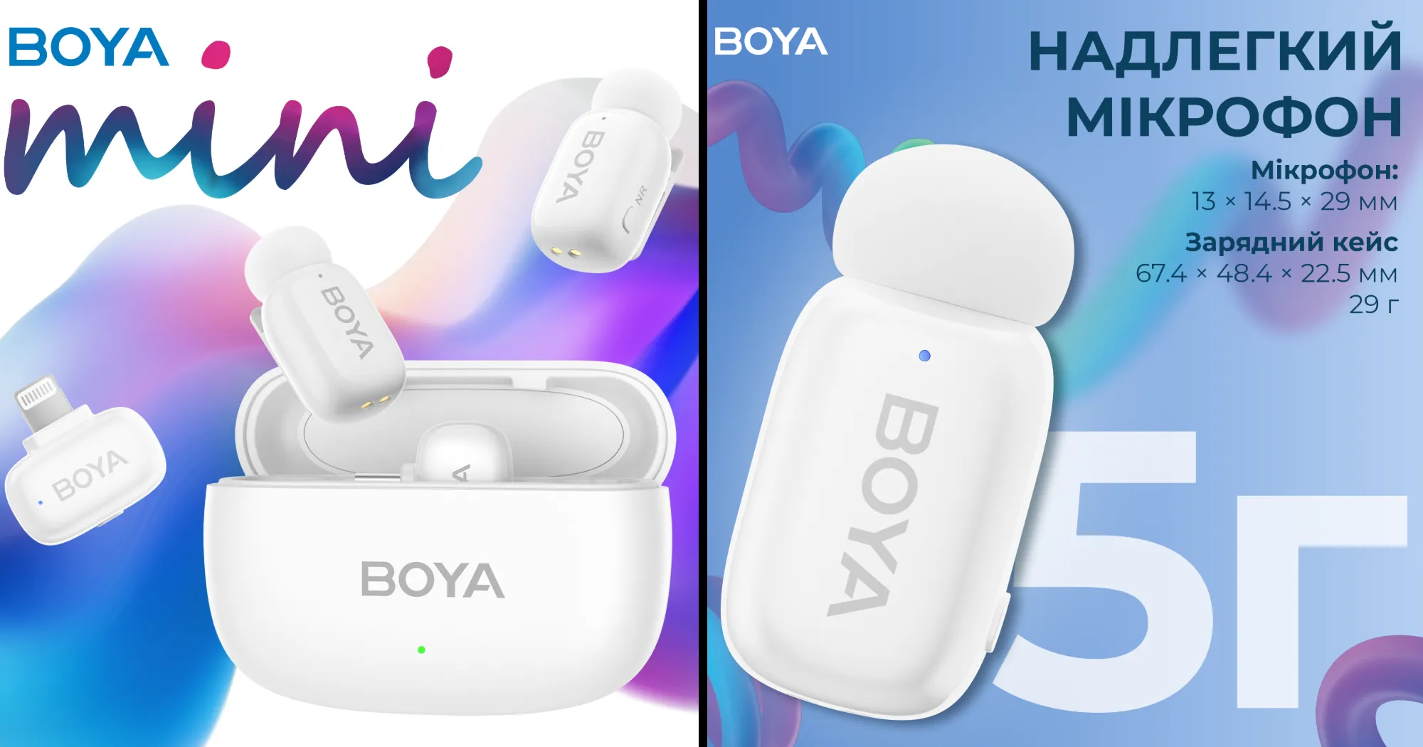 Микрофонная радиосистема BOYA mini-13 Type-C/Lightning (White)