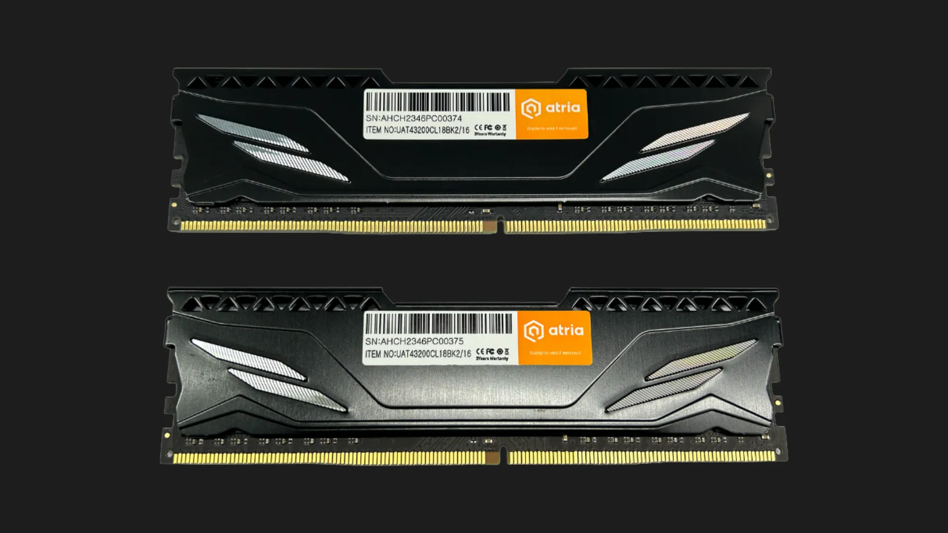 Оперативна памʼять ATRIA Fly Black DDR4 16GB 2x8GB 3200MHz (UAT43200CL18BK2/16)