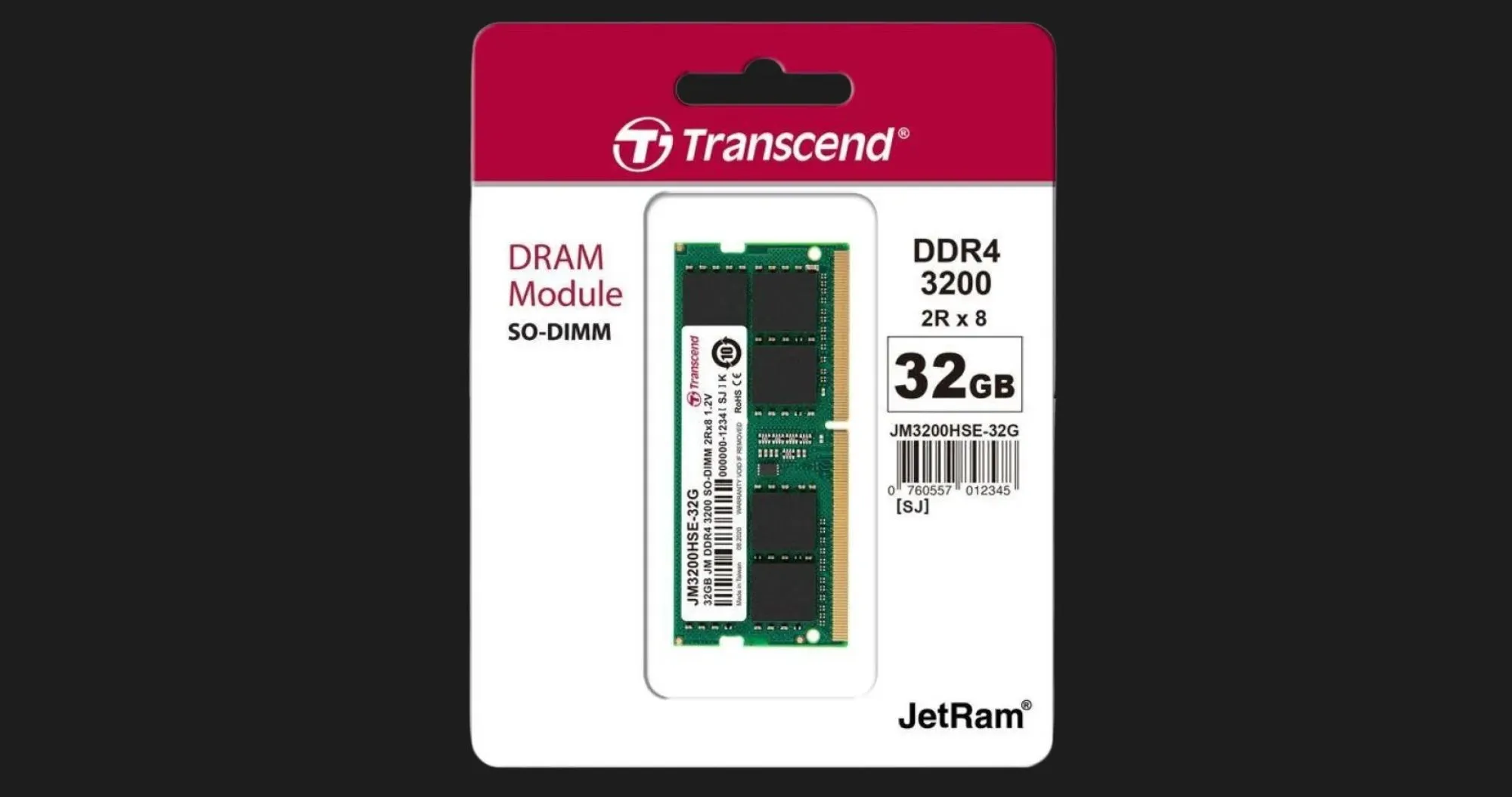 Оперативная память Transcend SO-DIMM DDR4 32GB 1x32GB 3200MHz (JM3200HSE-32G)