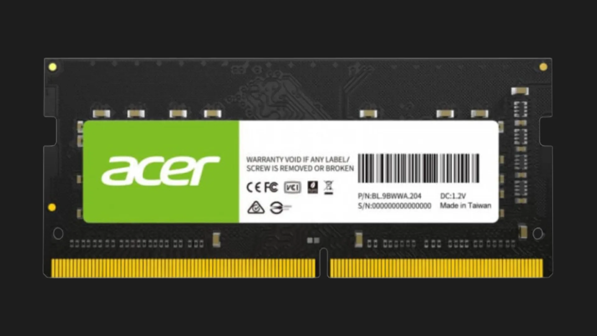 Оперативна памʼять Acer SO-DIMM DDR4 8GB 1x8GB 3200MHz (BL.9BWWA.206)
