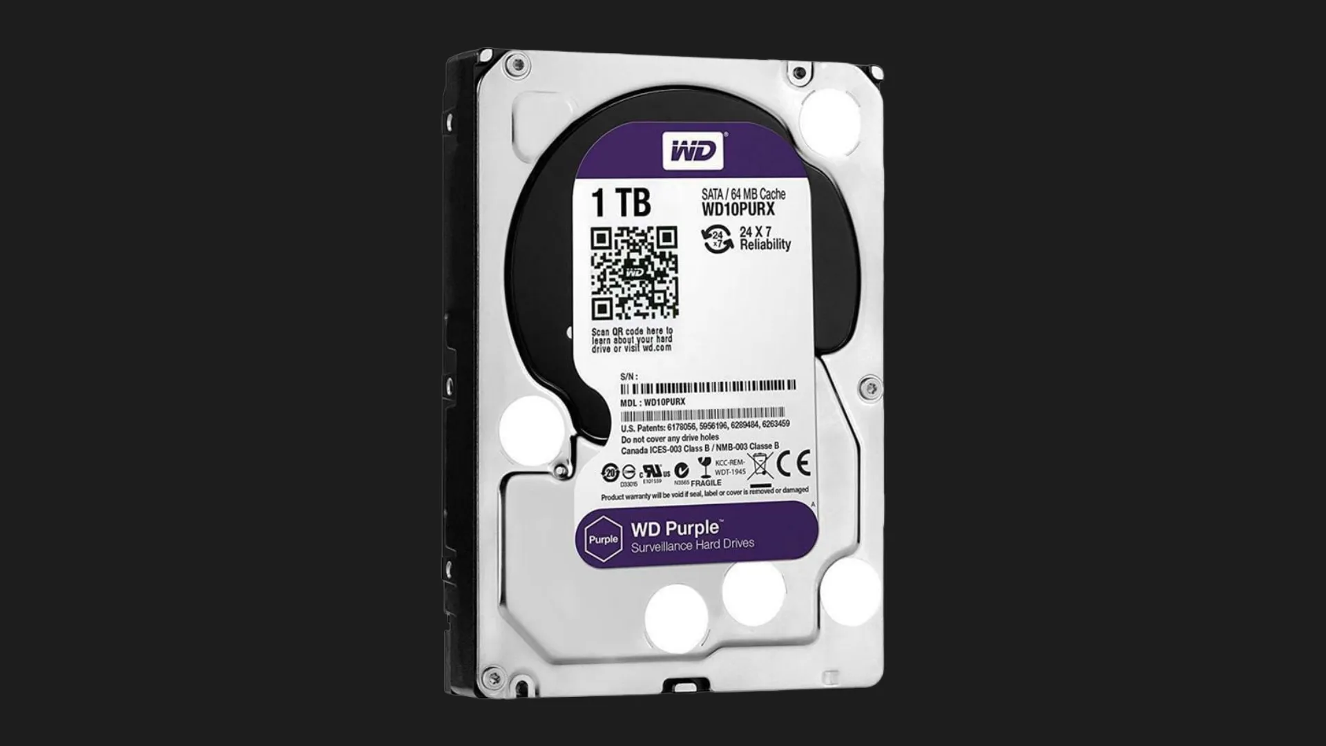 Жесткий диск Western Digital Purple 1TB 3.5" 64MB 5400rpm (WD10PURZ)