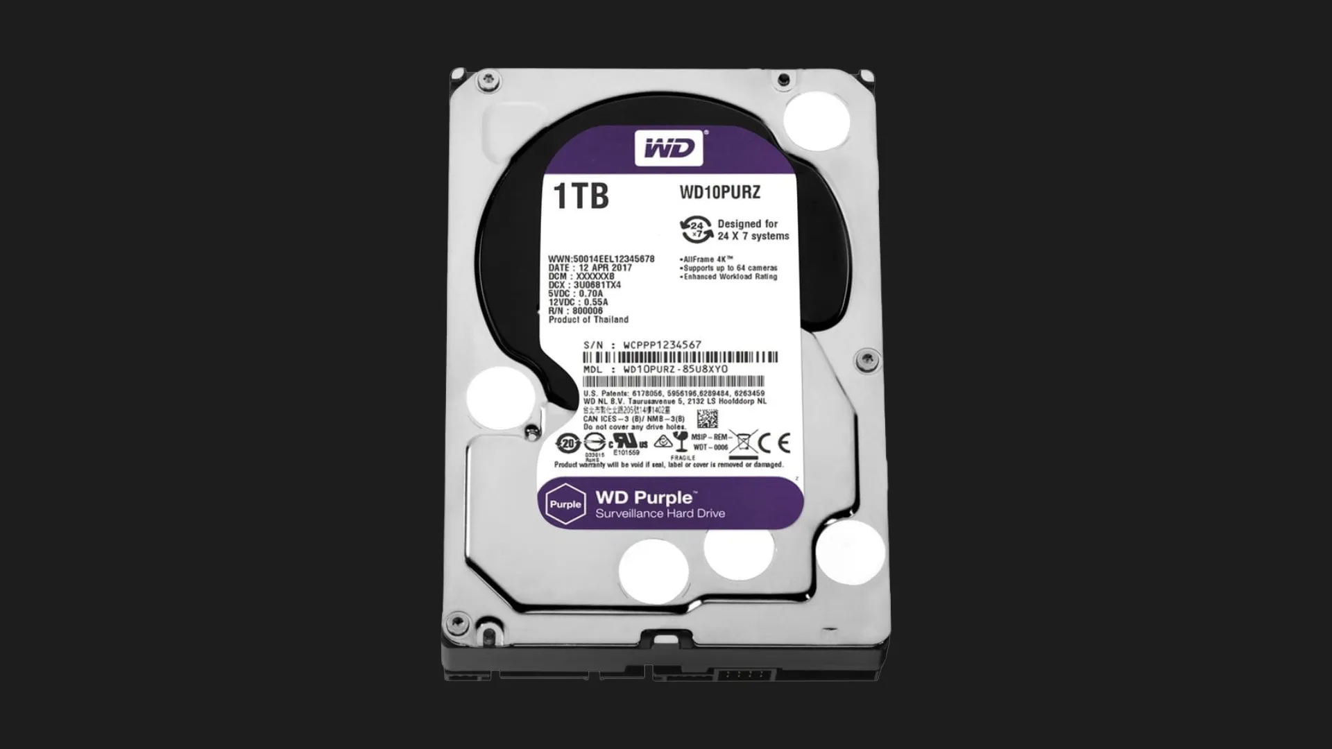 Жорсткий диск Western Digital Purple 1TB 3.5" 64MB 5400rpm (WD10PURZ)