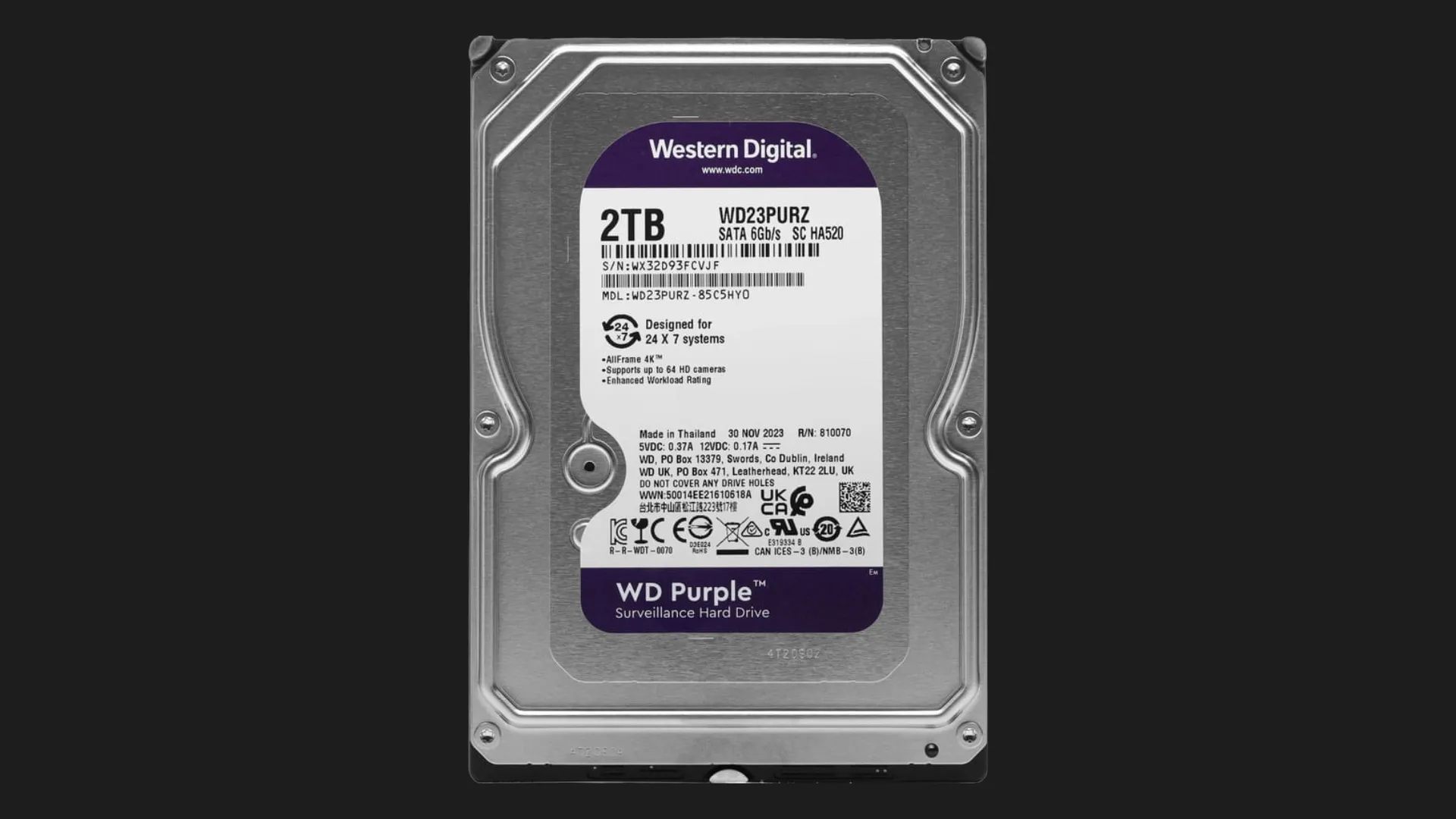 Жорсткий диск Western Digital Purple 2TB 3.5" 64MB 5400rpm (WD23PURZ)