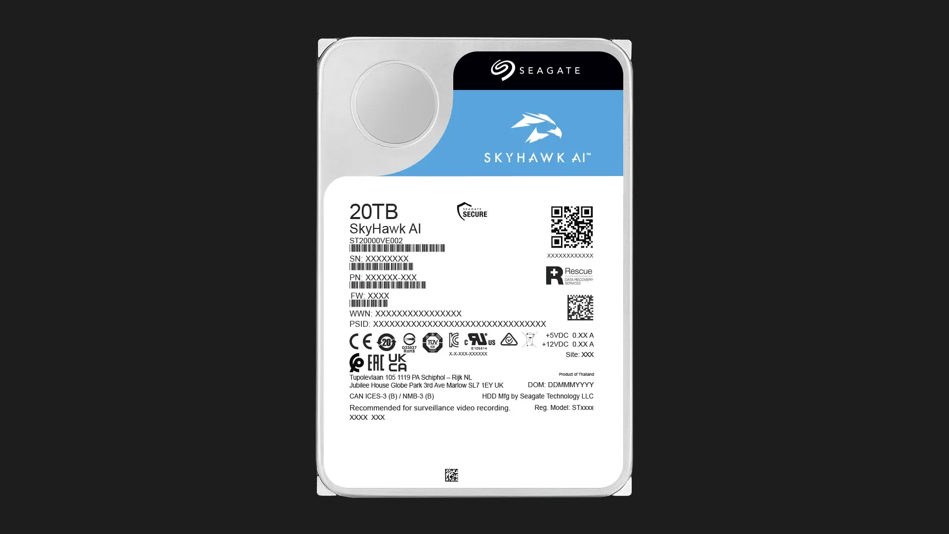 Жесткий диск Seagate SkyHawk AI 20TB 3.5" 512MB 7200rpm (ST20000VE004)