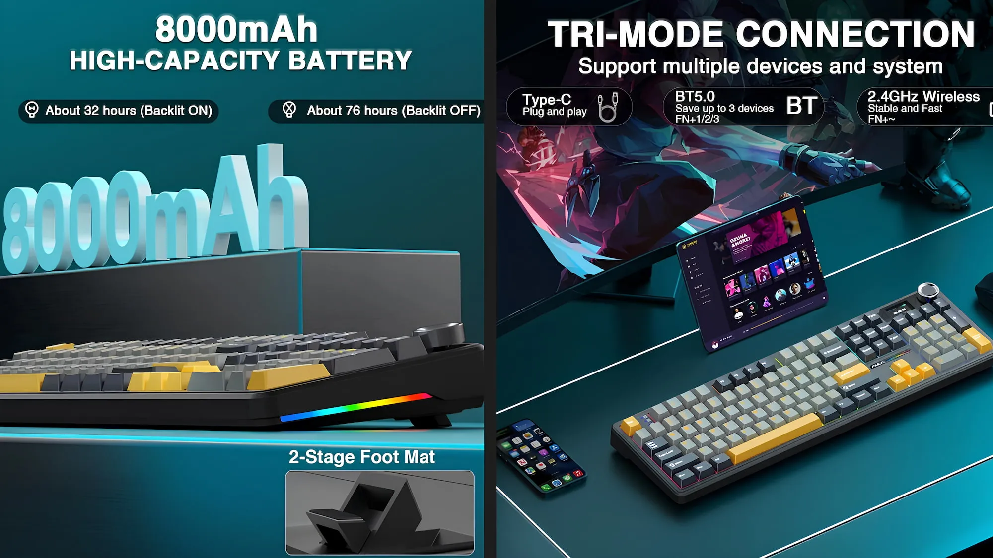 Клавіатура ігрова AULA F108 Pro Gasket Reaper Switch Wireless (Black) (UA)