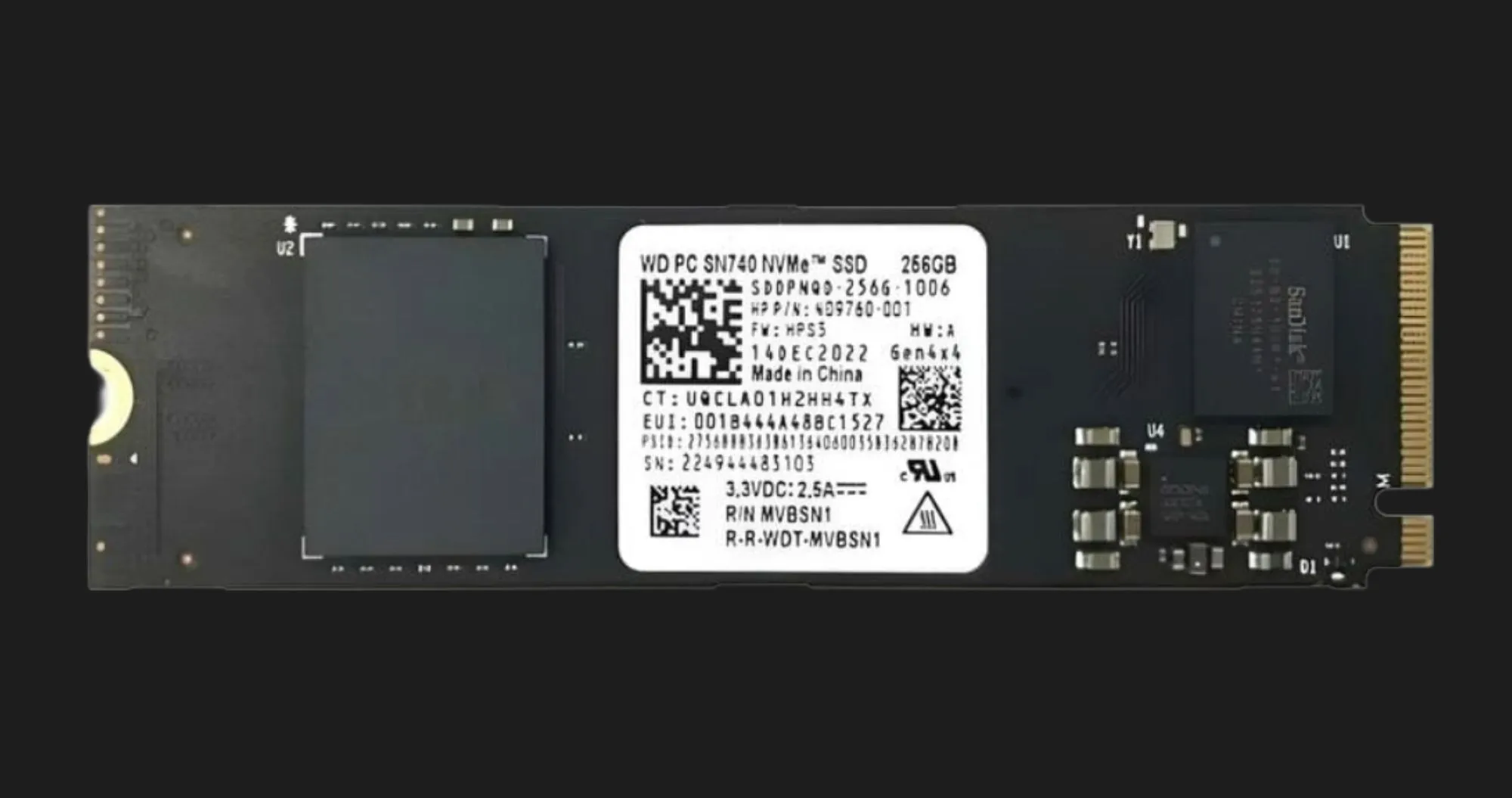Накопитель SSD WD SN740 256GB NVMe PCIe 4.0 (WD PC SN740 SDDPNQD 256G)