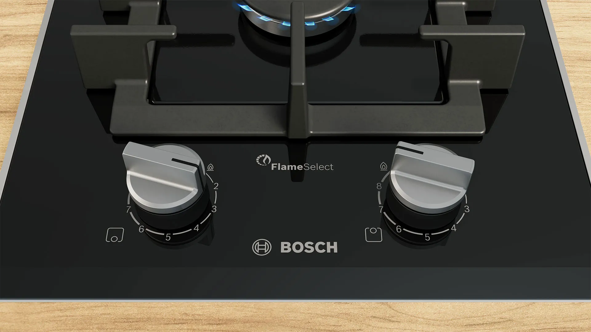 Варильна поверхня Bosch газова на склі, 30см, Доміно, чавун (PRB3A6I40) (Black)