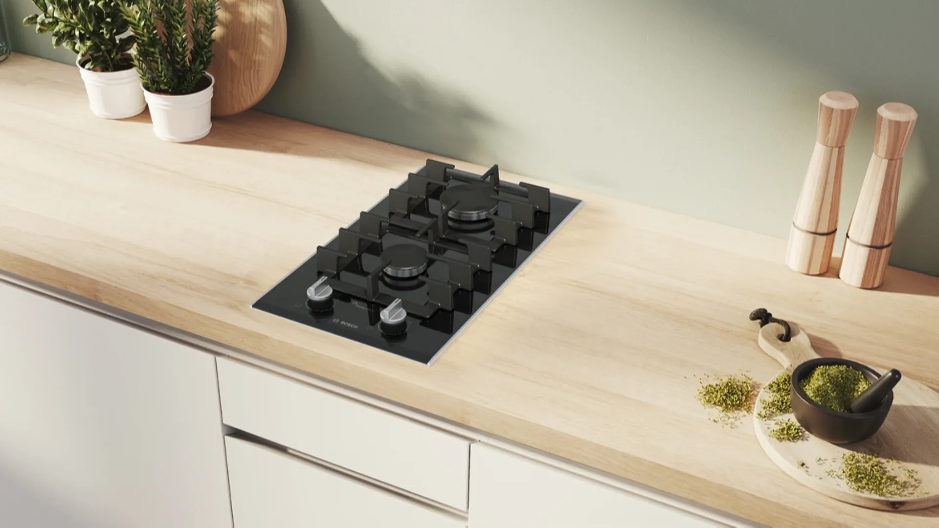 Варильна поверхня Bosch газова на склі, 30см, Доміно, чавун (PRB3A6I40) (Black)