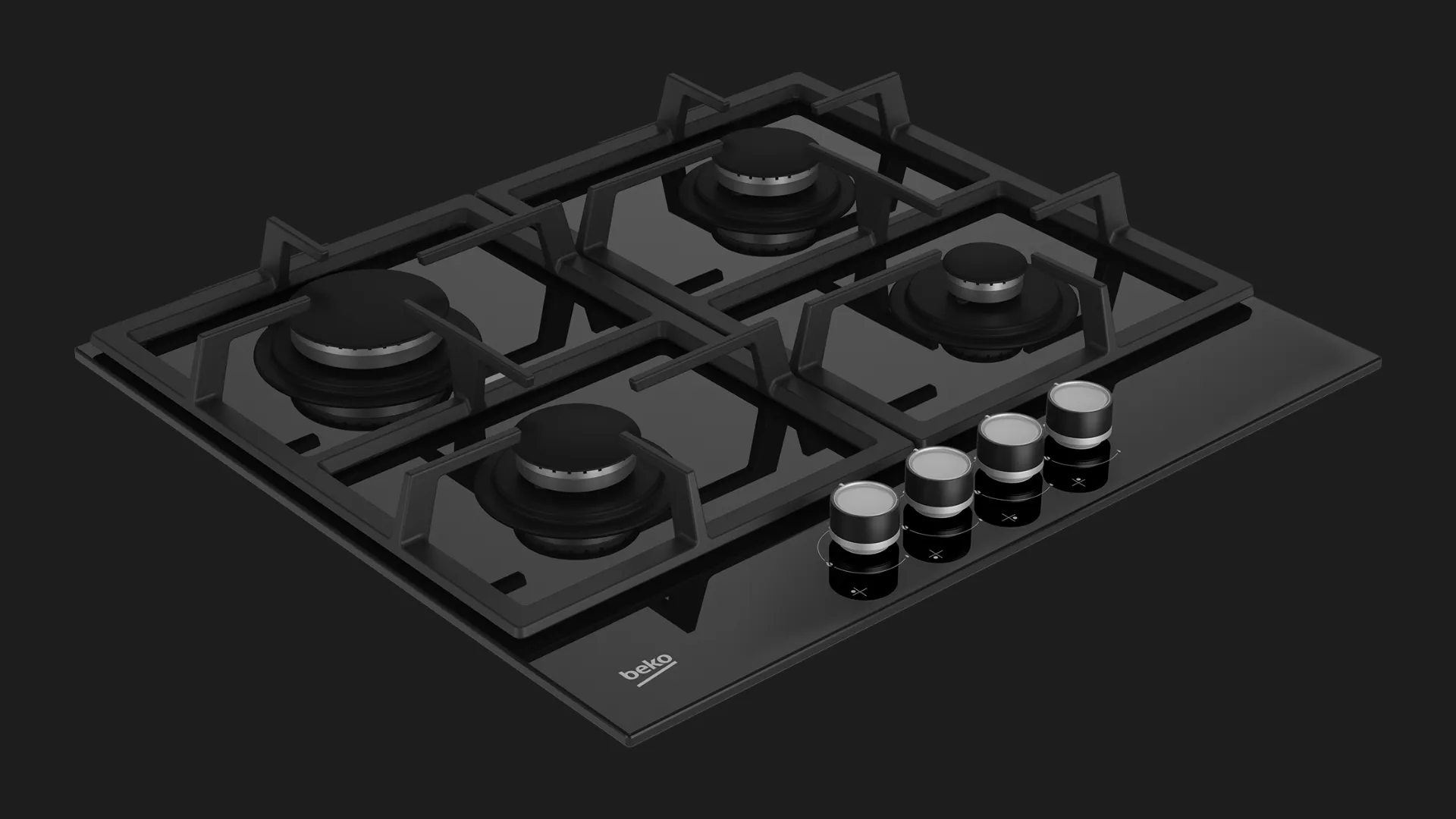 Варильна поверхня Beko газова на склі, 60см, чавун (HILG64225S) (Black)