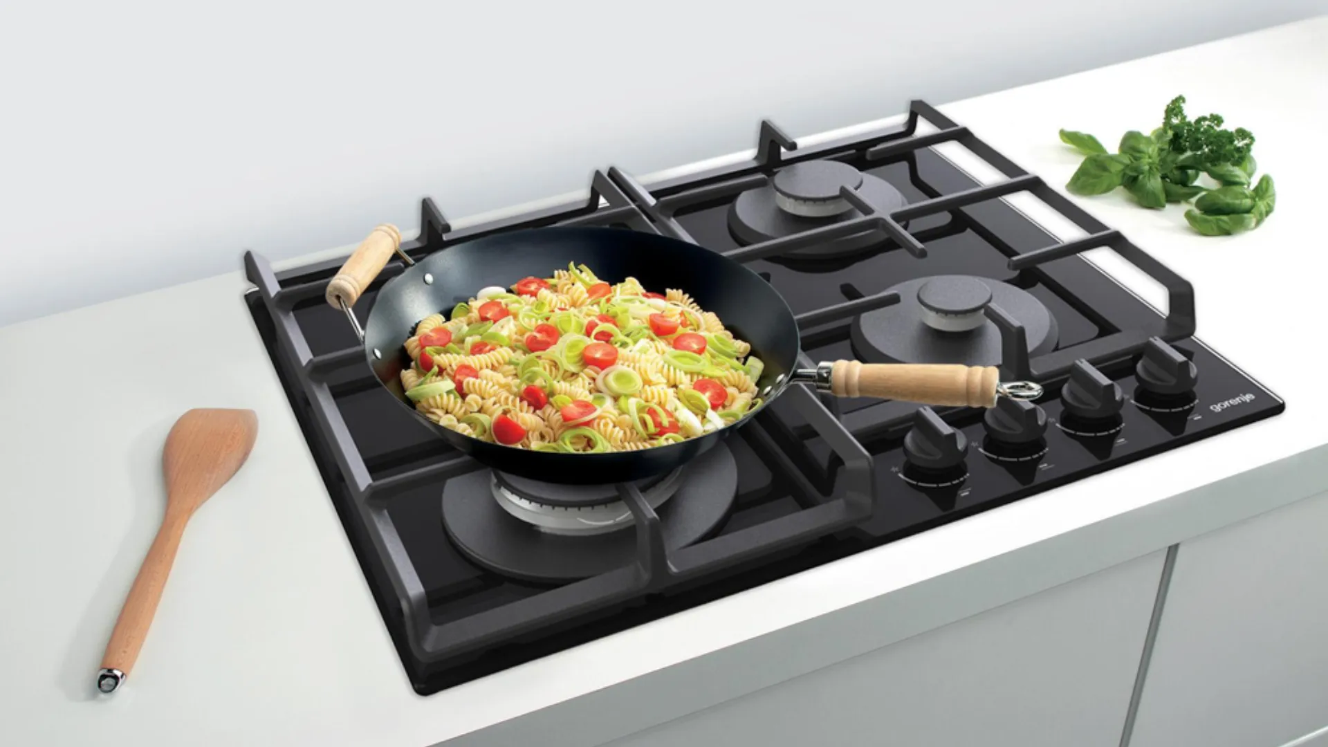 Варильна поверхня Gorenje газова на склі, 60см, чавун (GTW641EB) (Black)