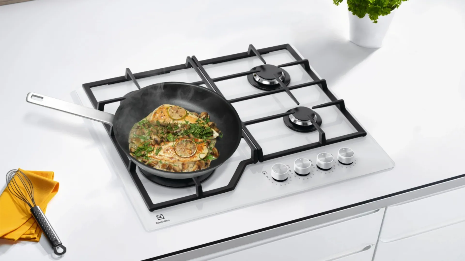 Варильна поверхня Electrolux газова на склі, 60см, чавун (KGG64362W) (White)