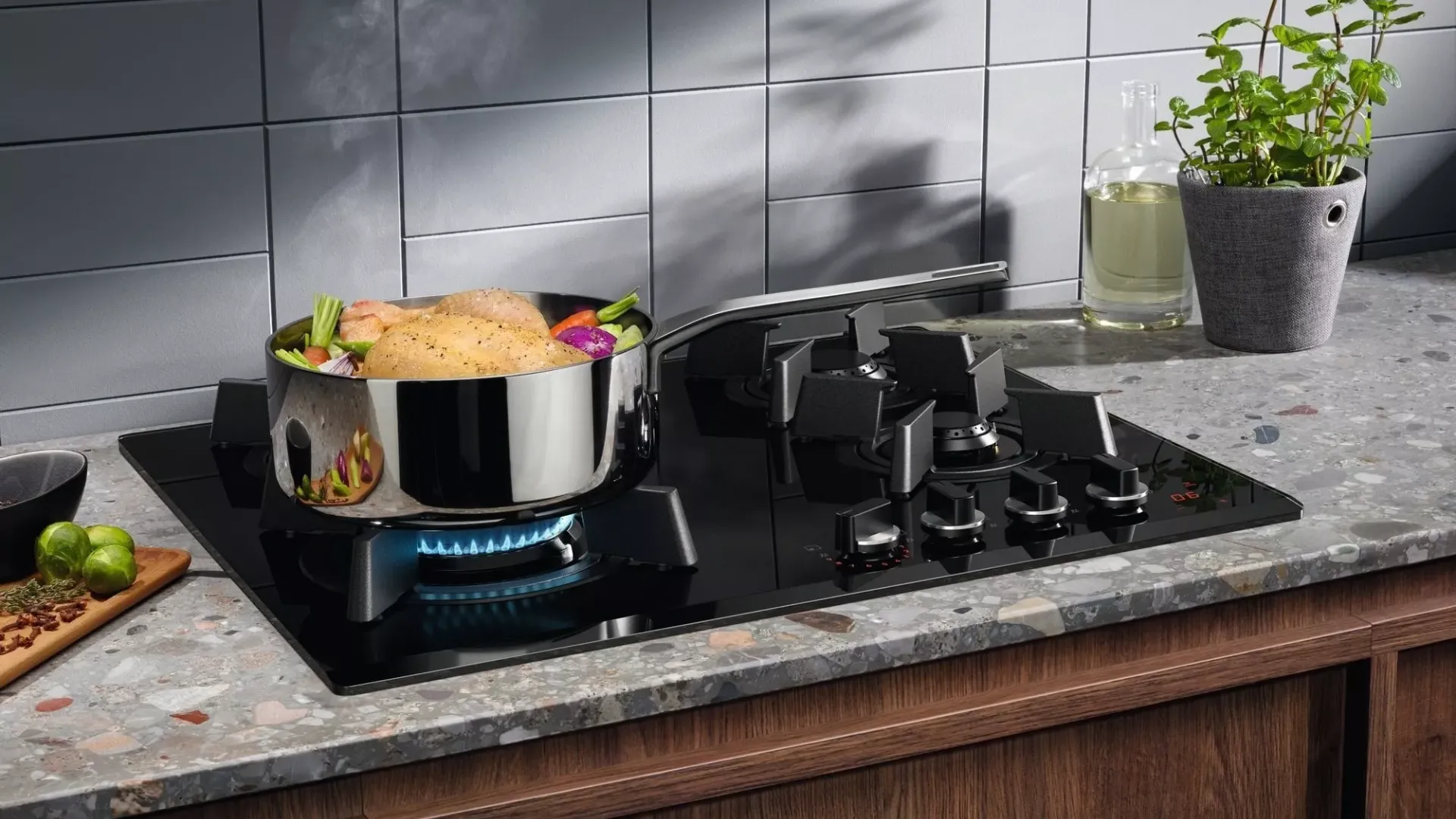 Варильна поверхня Electrolux газова на склі, 60см, чавун, Hob2Hood (KGG643753K) (Black)