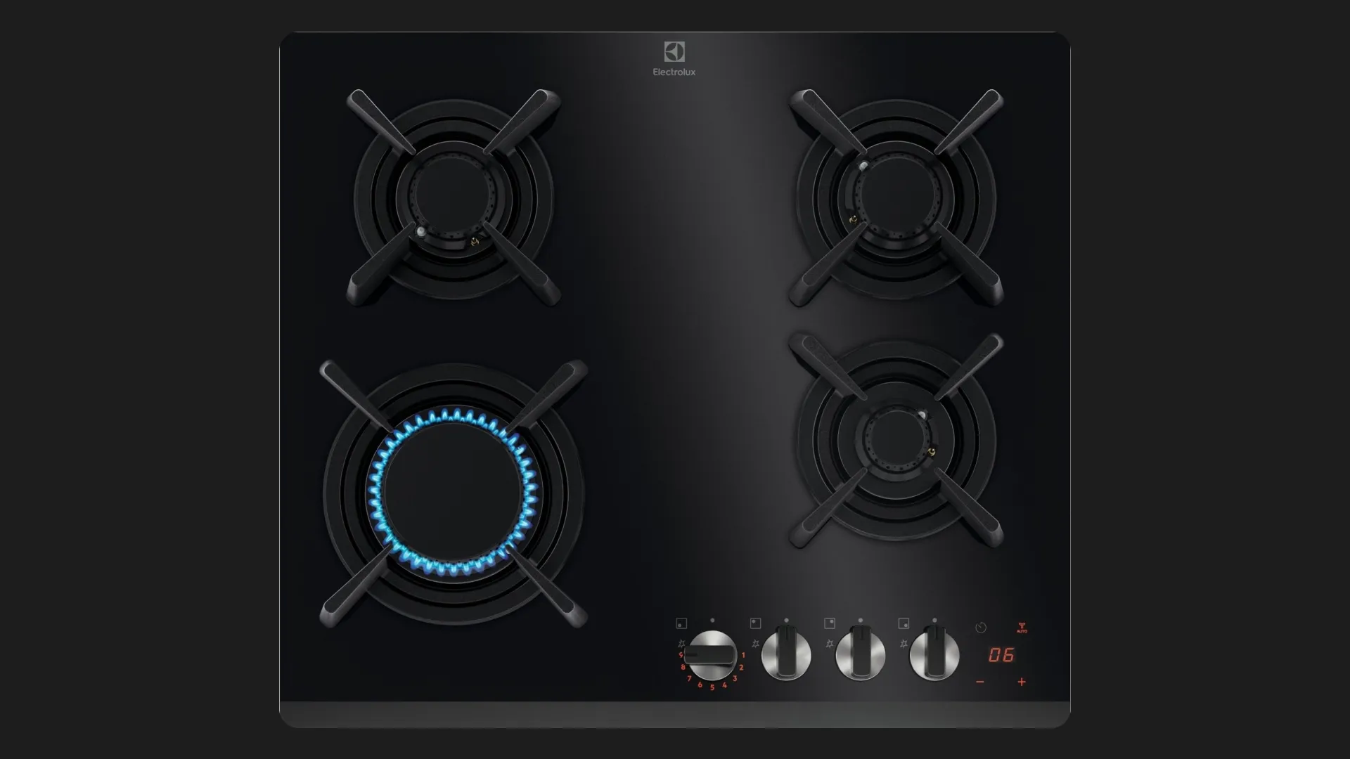 Варильна поверхня Electrolux газова на склі, 60см, чавун, Hob2Hood (KGG643753K) (Black)