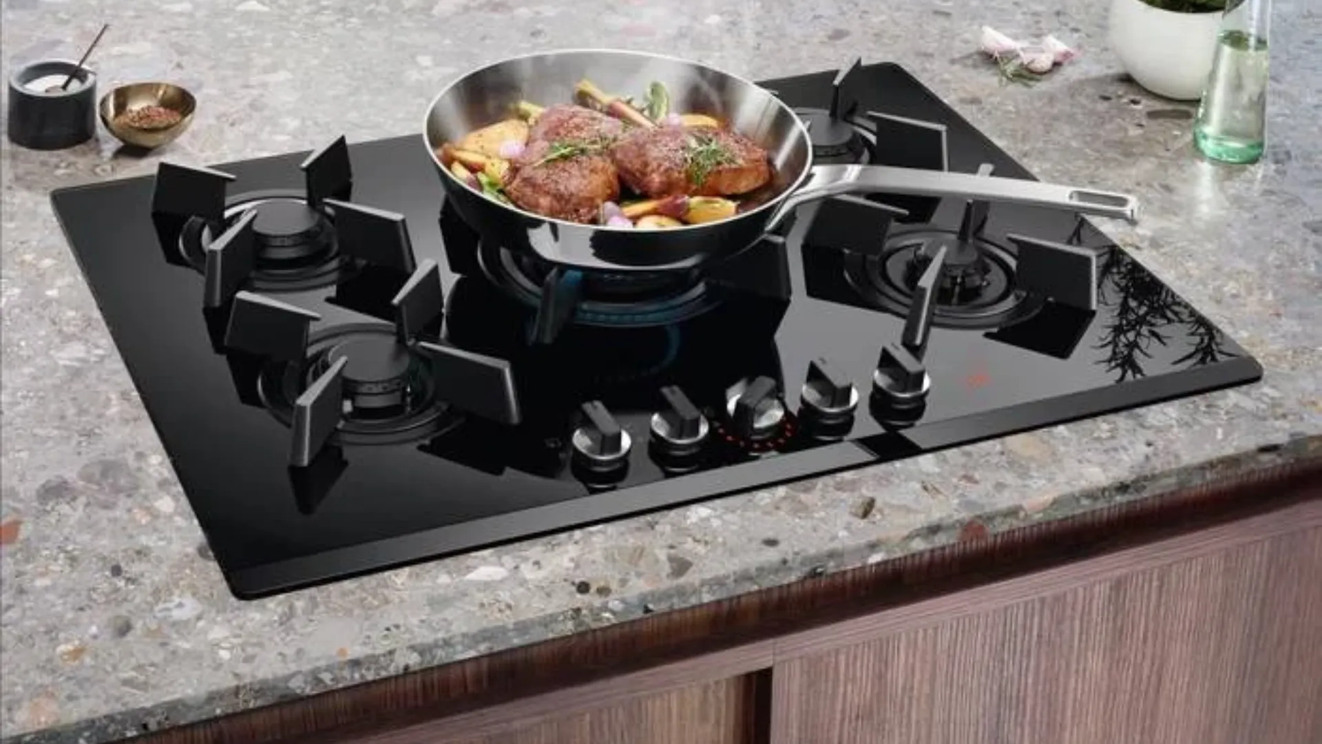 Варильна поверхня Electrolux газова на склі, 75см, чавун, Hob2Hood (KGG753753K) (Black)
