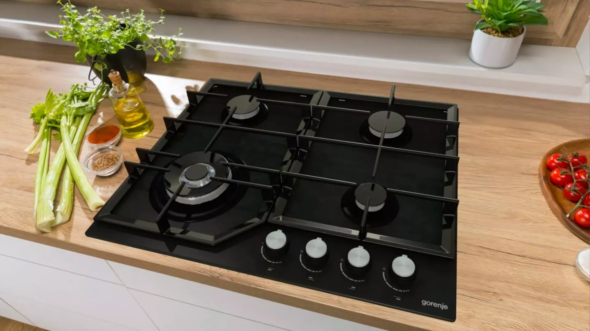 Варильна поверхня Gorenje газова на склі, 60см, чавун (GTW641KB) (Black)