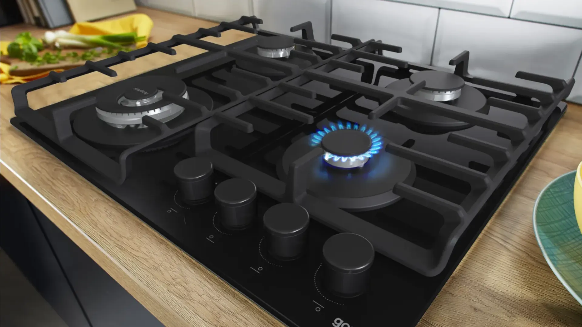 Варильна поверхня Gorenje газова на склі, 60см, чавун (GTW642SYB) (Black)