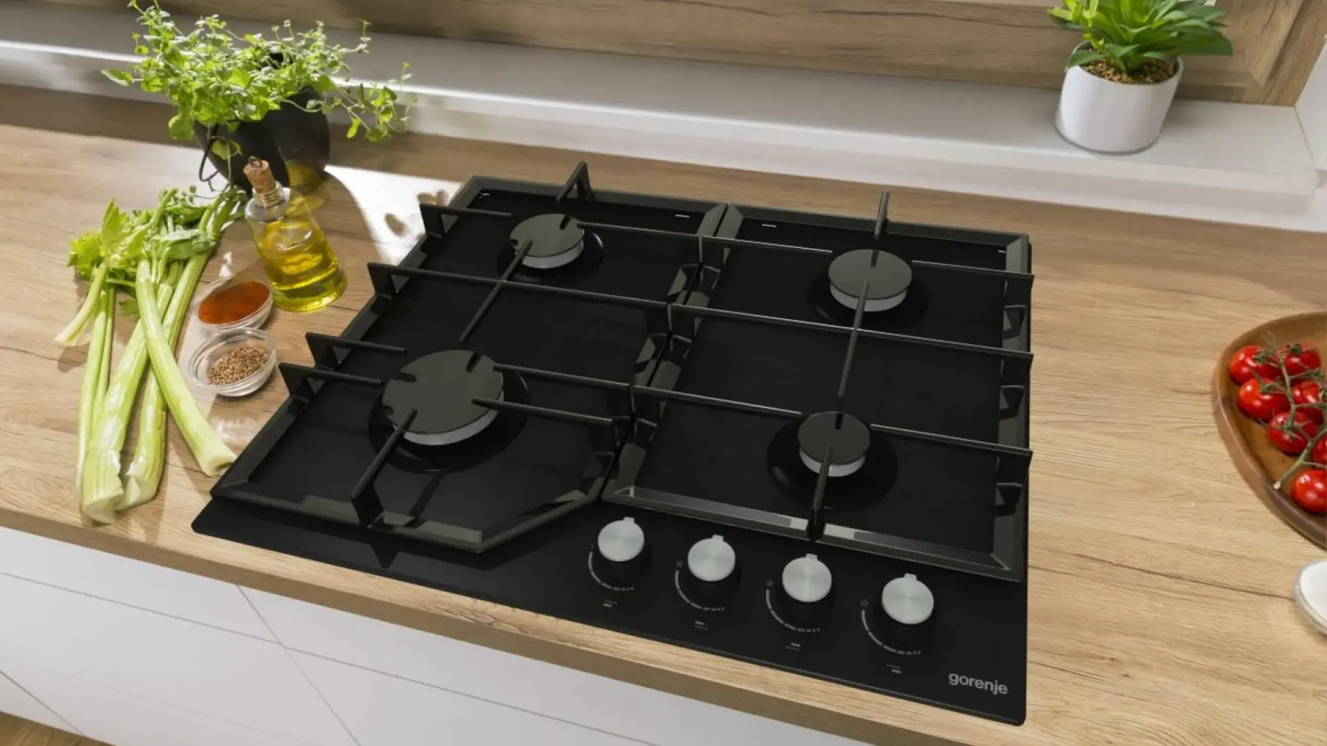 Варильна поверхня Gorenje газова на склі, 60см, чавун (GT641KB) (Black)