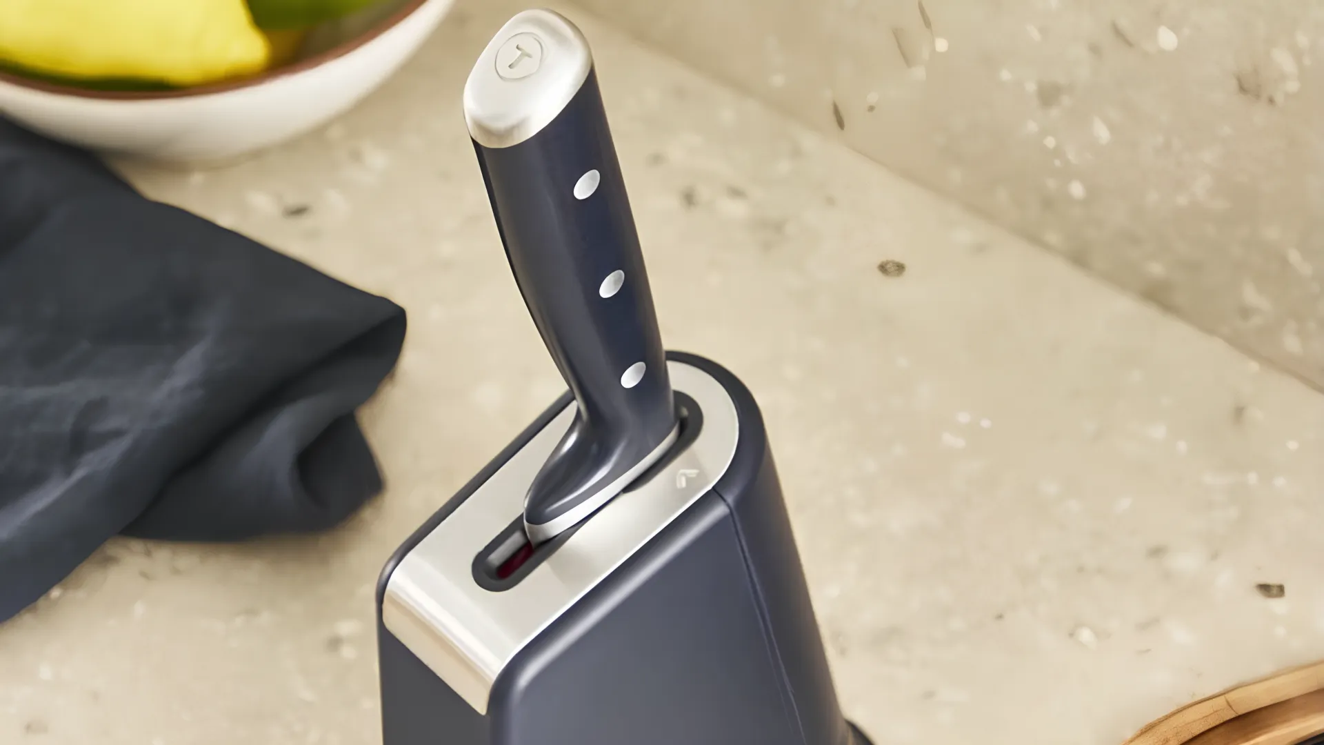 Кухонний ніж шеф-кухаря Tefal EverSharp з блоком вбудованої системи заточування (Steel/Blue) (K297S244)