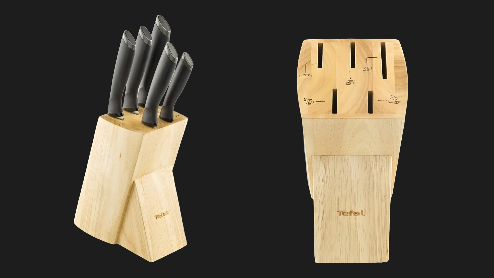 Набор ножей Tefal Comfort с деревянной подставкой 5шт (Black) (K221SA04)