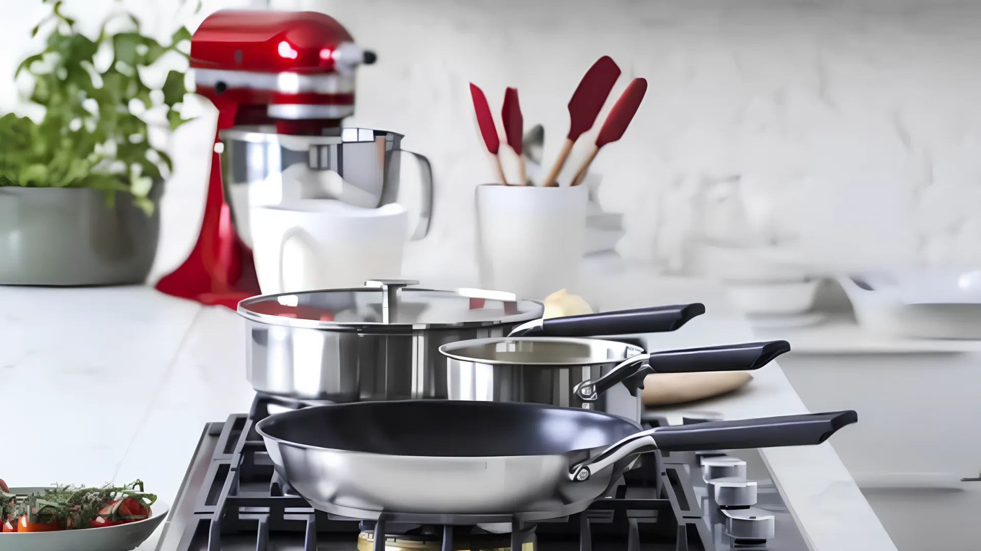 Набор посуды KitchenAid SSS 8 предметов 16/18/20 см 1.49/2.13/3.11 л 20+28 см (Stainless steel) (CC004221-001)